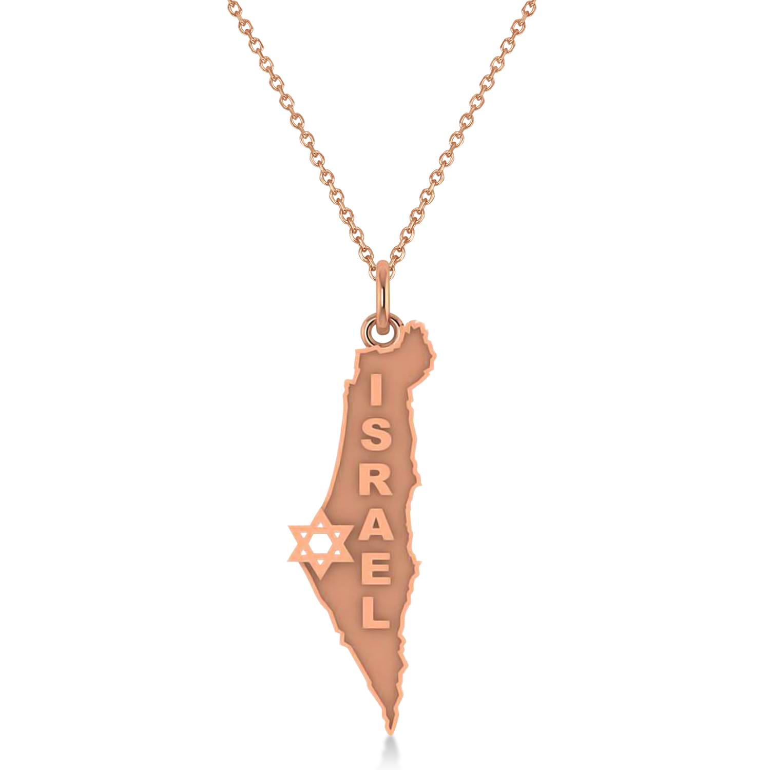 Israel Map Pendant Necklace with Jewish Star 14K Rose Gold