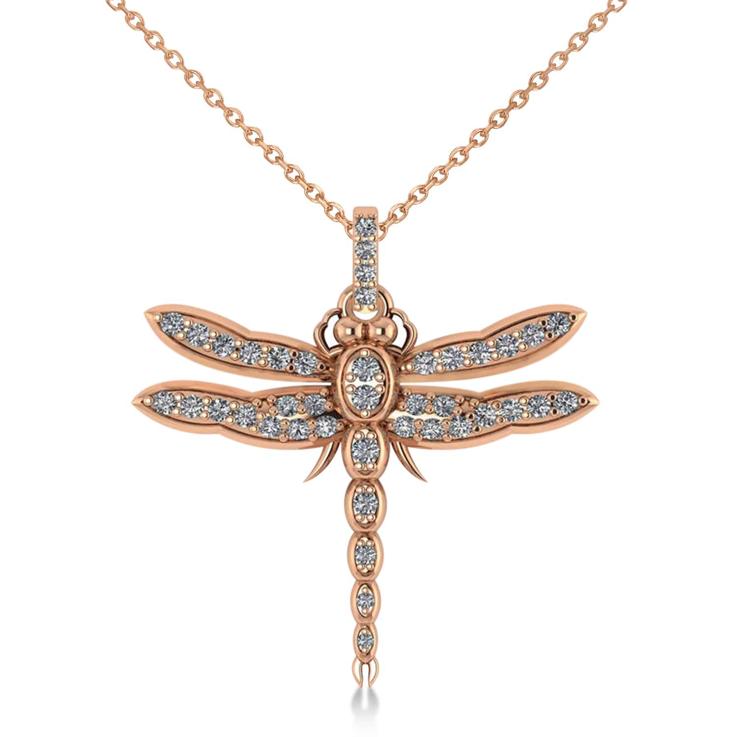 Dragonfly Insect Diamond Pendant Necklace 14k Rose Gold (0.59ct)
