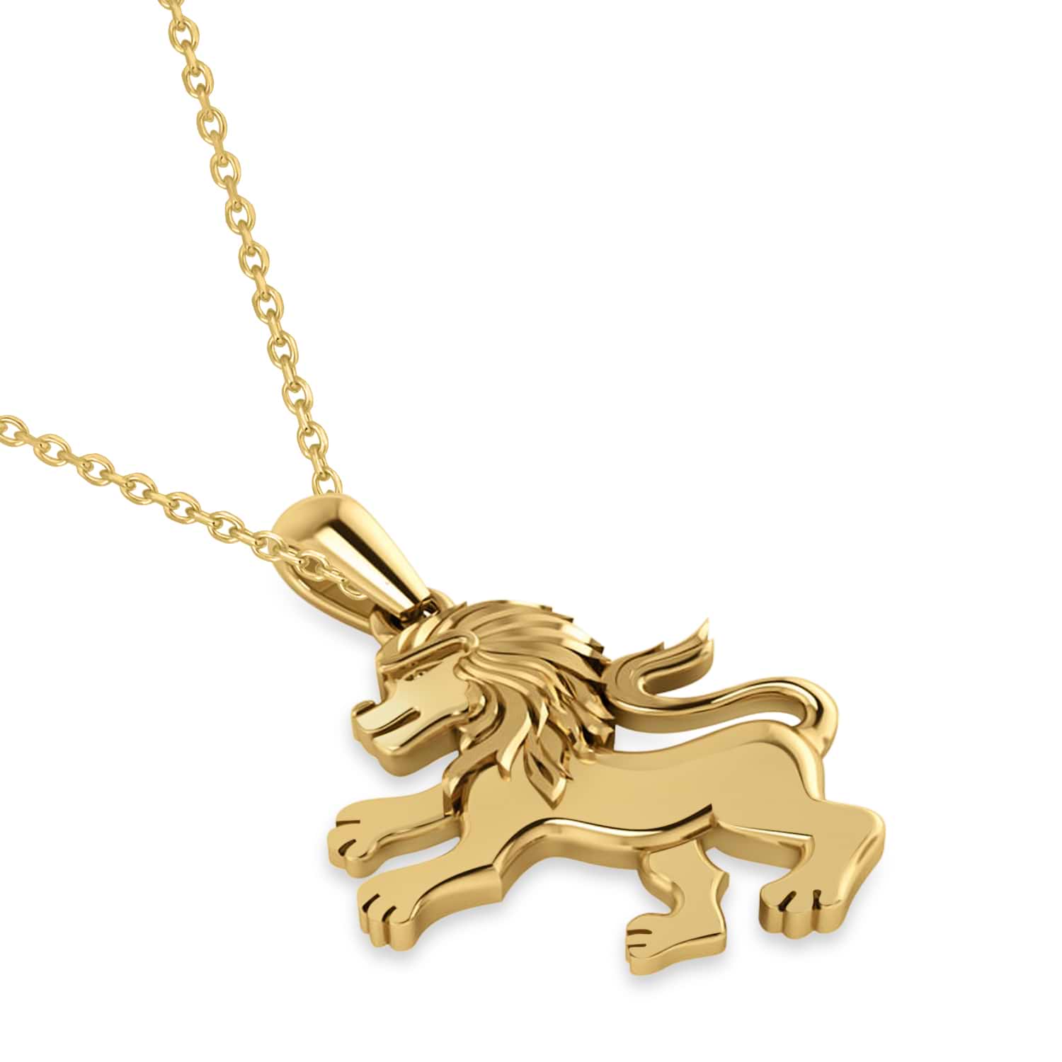 Roaring Lion Charm Pendant Necklace 14k Yellow Gold