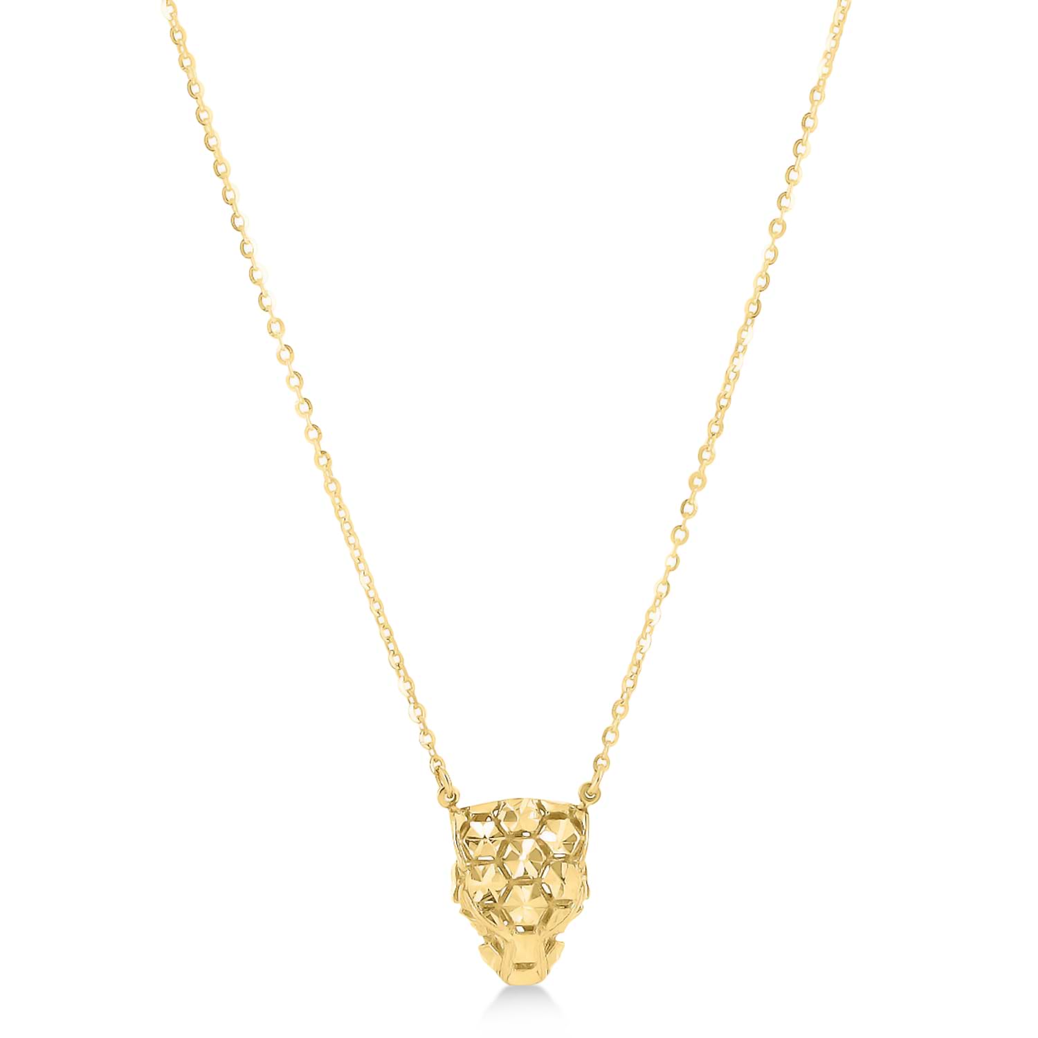 Panther Green Enamel Pendant Necklace 14K Yellow Gold