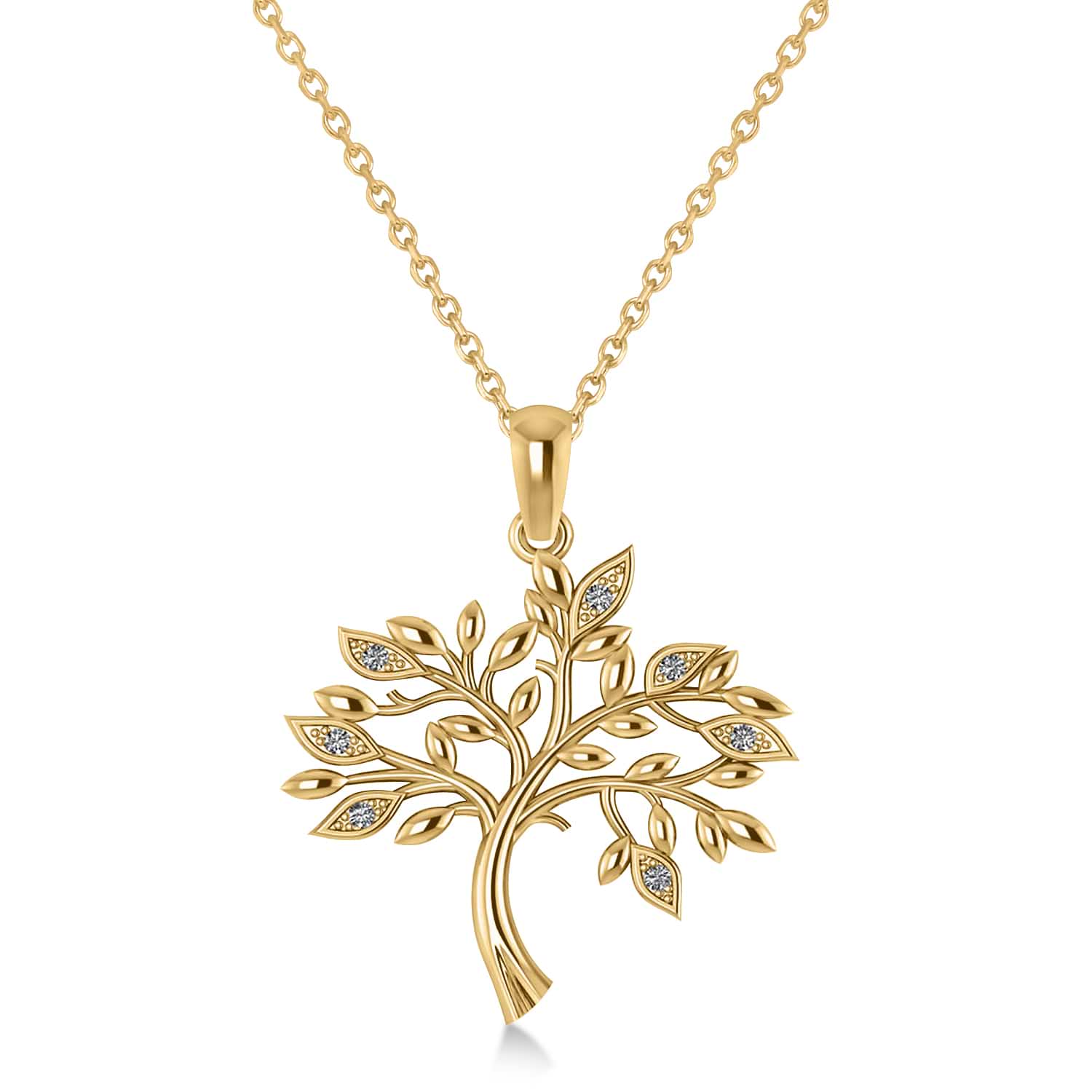 Diamond Family Tree Of Life Charm Pendant Necklace 14k Yellow Gold (0.11 ct)