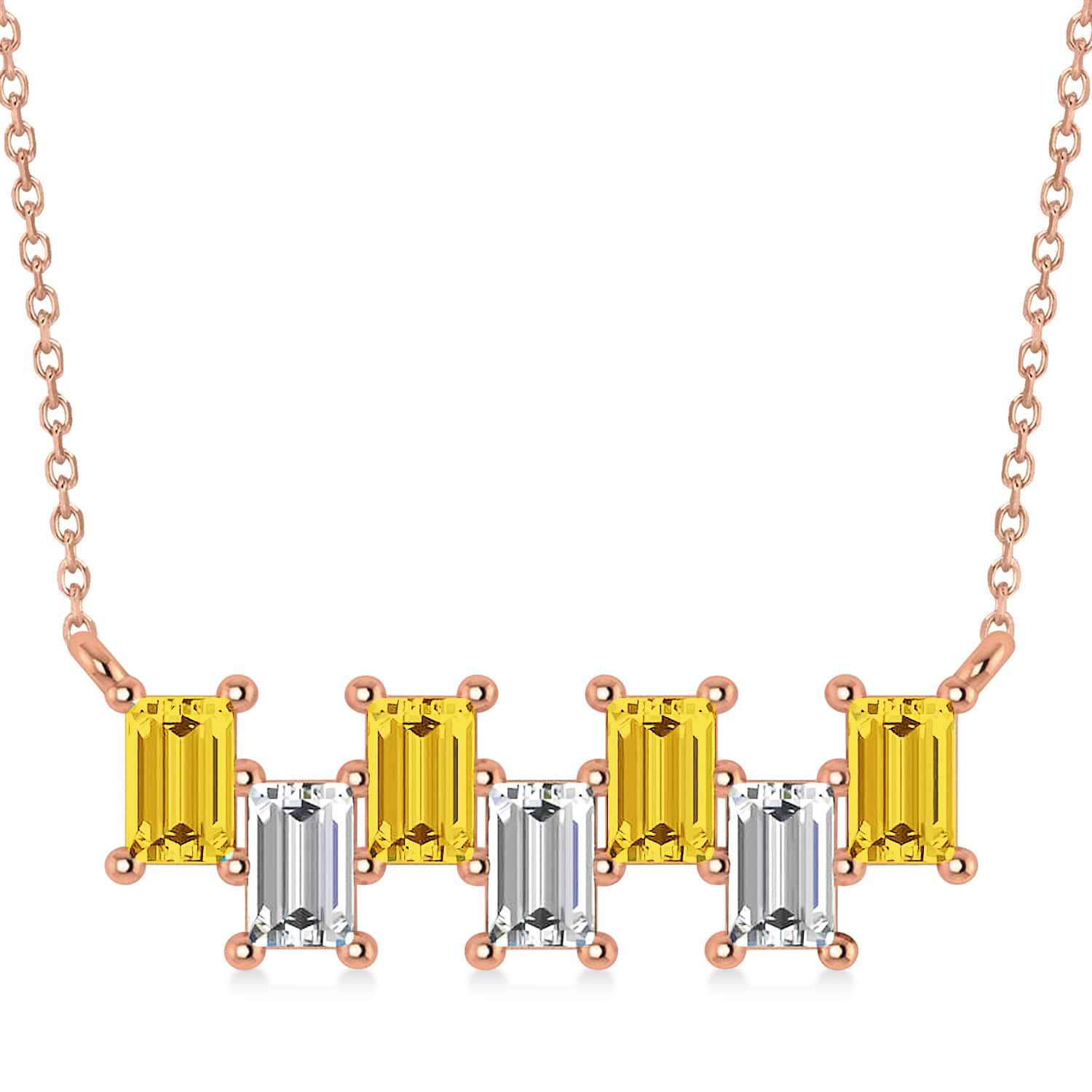 Bar Yellow Sapphire & Diamond Baguette Necklace 14k Rose Gold (3.10 ctw)
