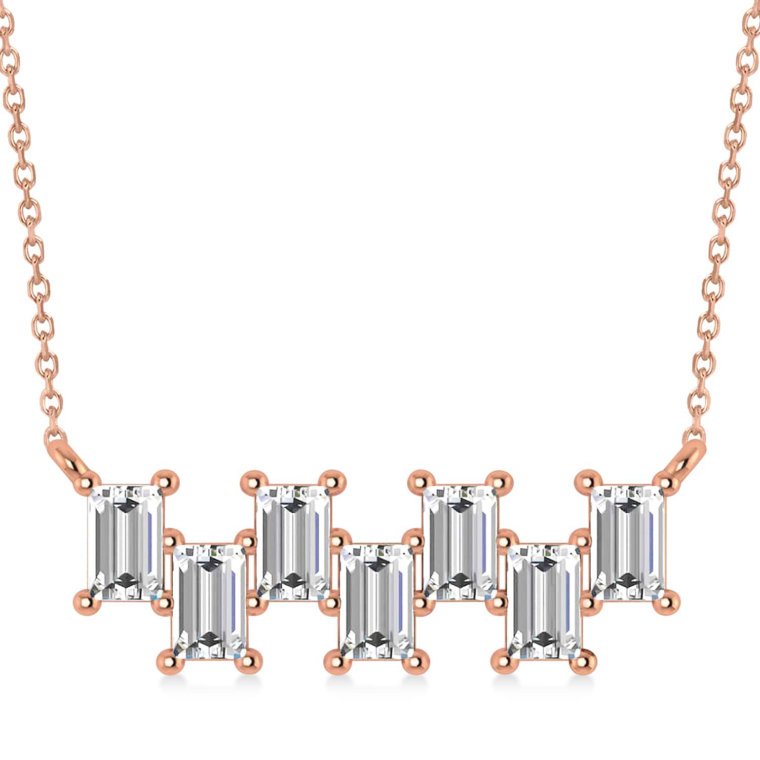 Bar Diamond Baguette Pendanat Necklace 14k Rose Gold (2.10 ctw)