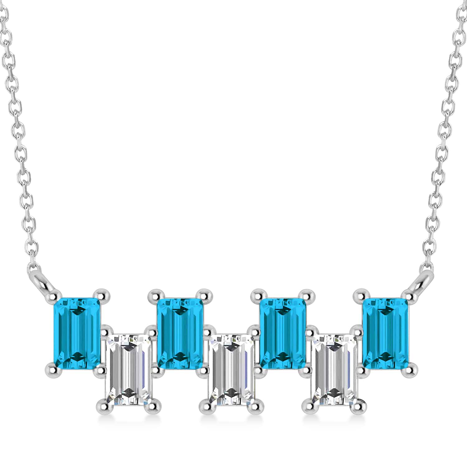 Bar Blue Diamond & Diamond Baguette Necklace 14k White Gold (2.10 ctw)