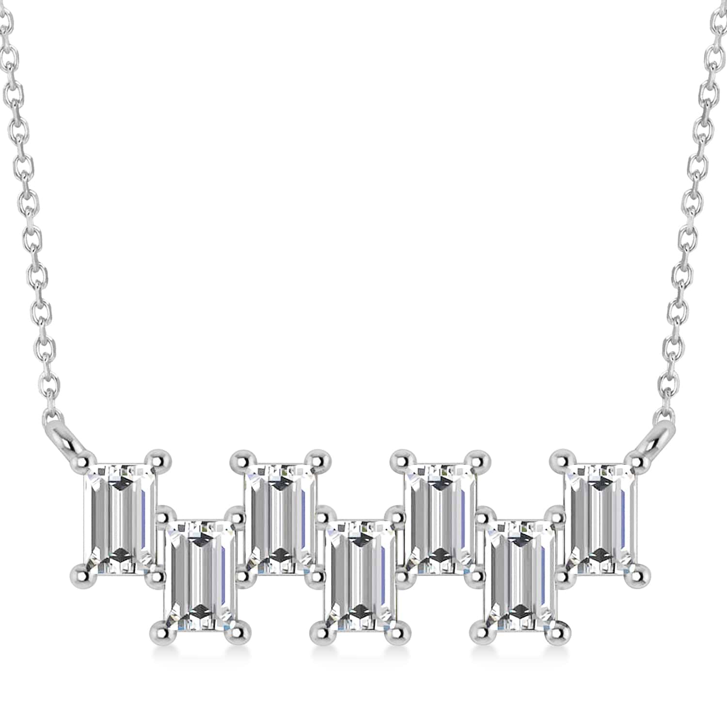 Bar Diamond Baguette Pendanat Necklace 14k White Gold (2.10 ctw)