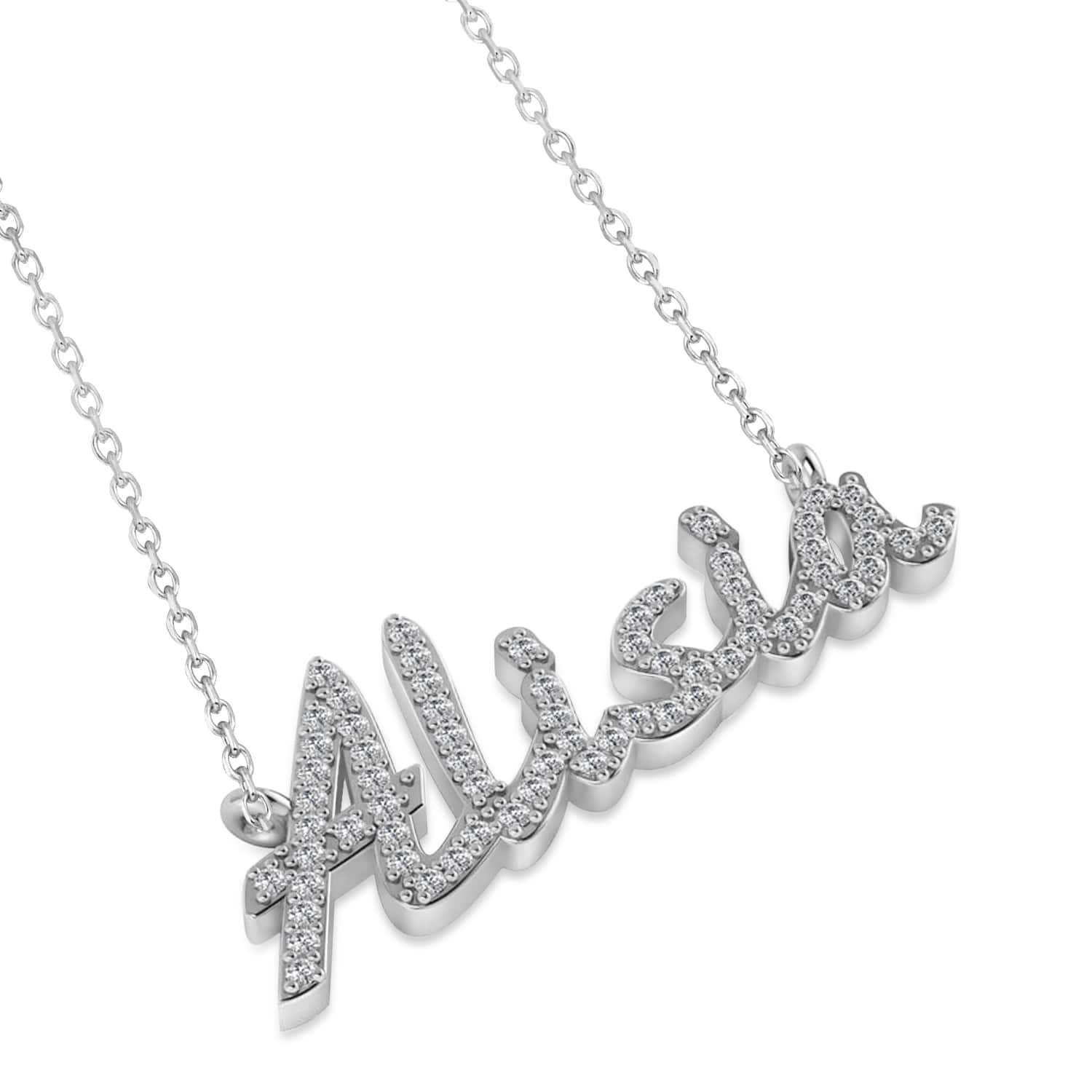 Personalized Diamond Name Pendant Necklace 14k White Gold