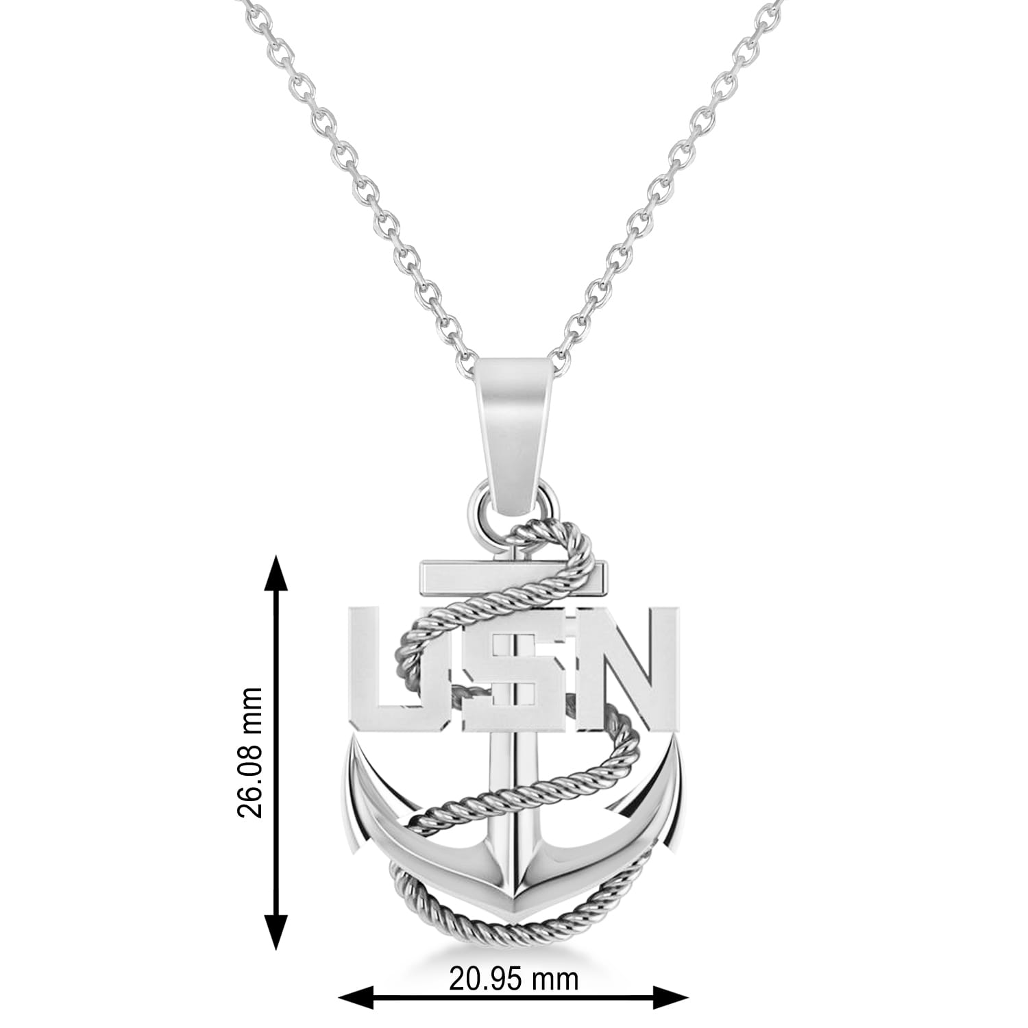 Men's United States Navy Anchor Pendant Necklace 14k White Gold