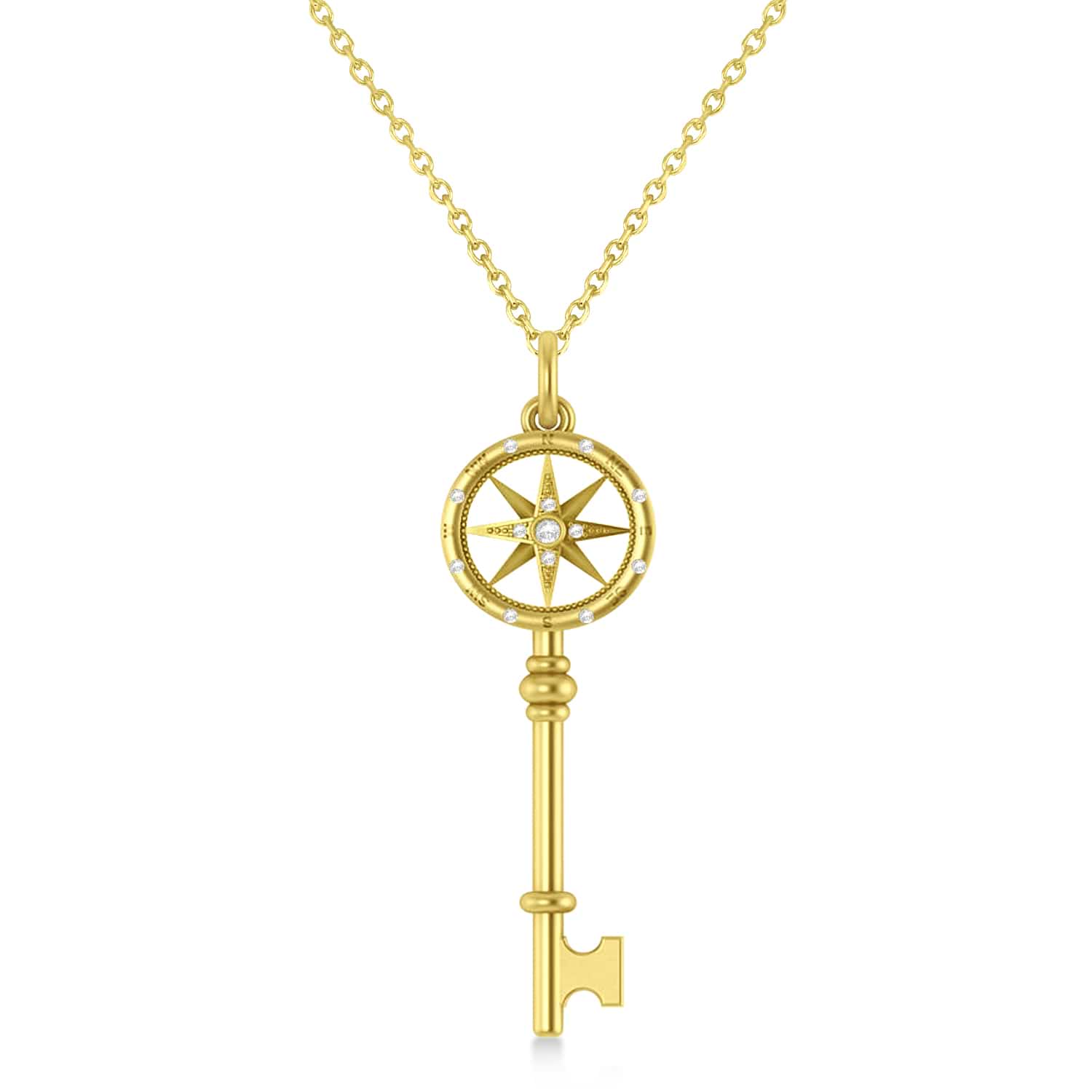 Diamond Compass Key Pendant 14k Yellow Gold (0.08 ctw)