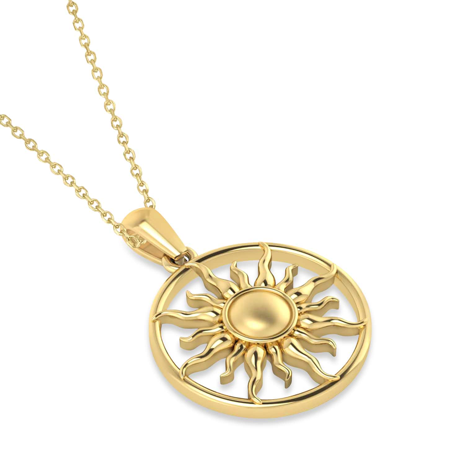 Women's Small Circle Sun Pendant Necklace in 14K Yellow Gold