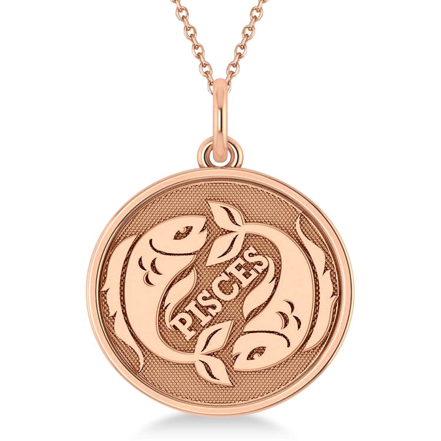 Pisces Coin Zodiac Pendant Necklace 14k Rose Gold