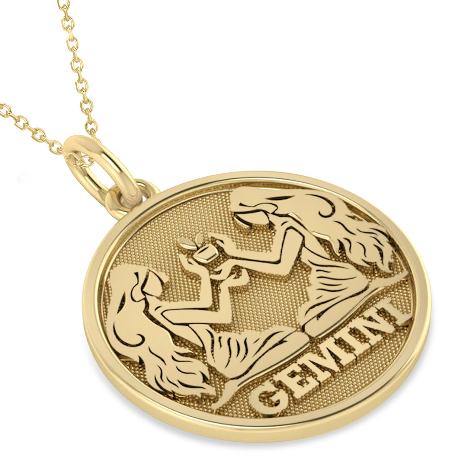 Gemini Coin Zodiac Pendant Necklace 14k Yellow Gold