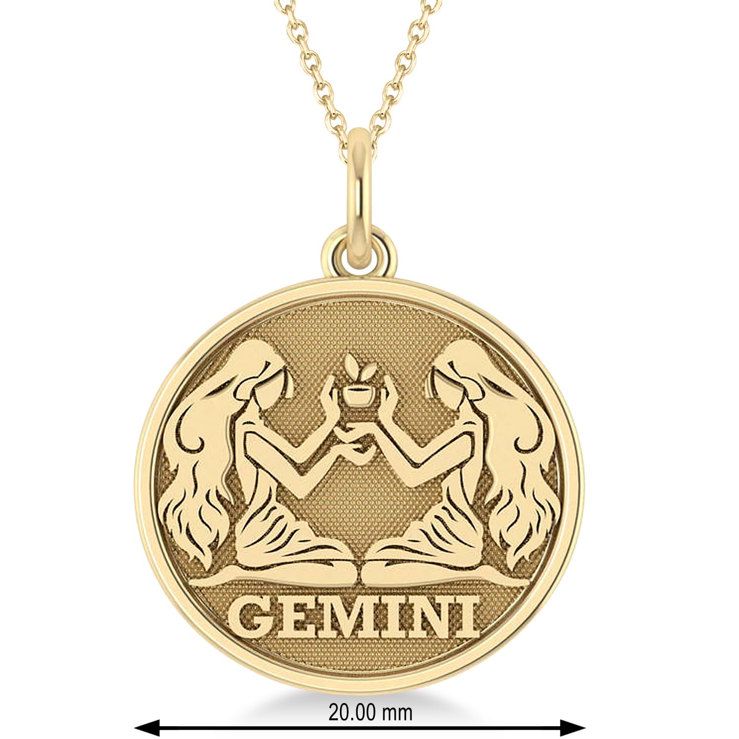 Gemini Coin Zodiac Pendant Necklace 14k Yellow Gold
