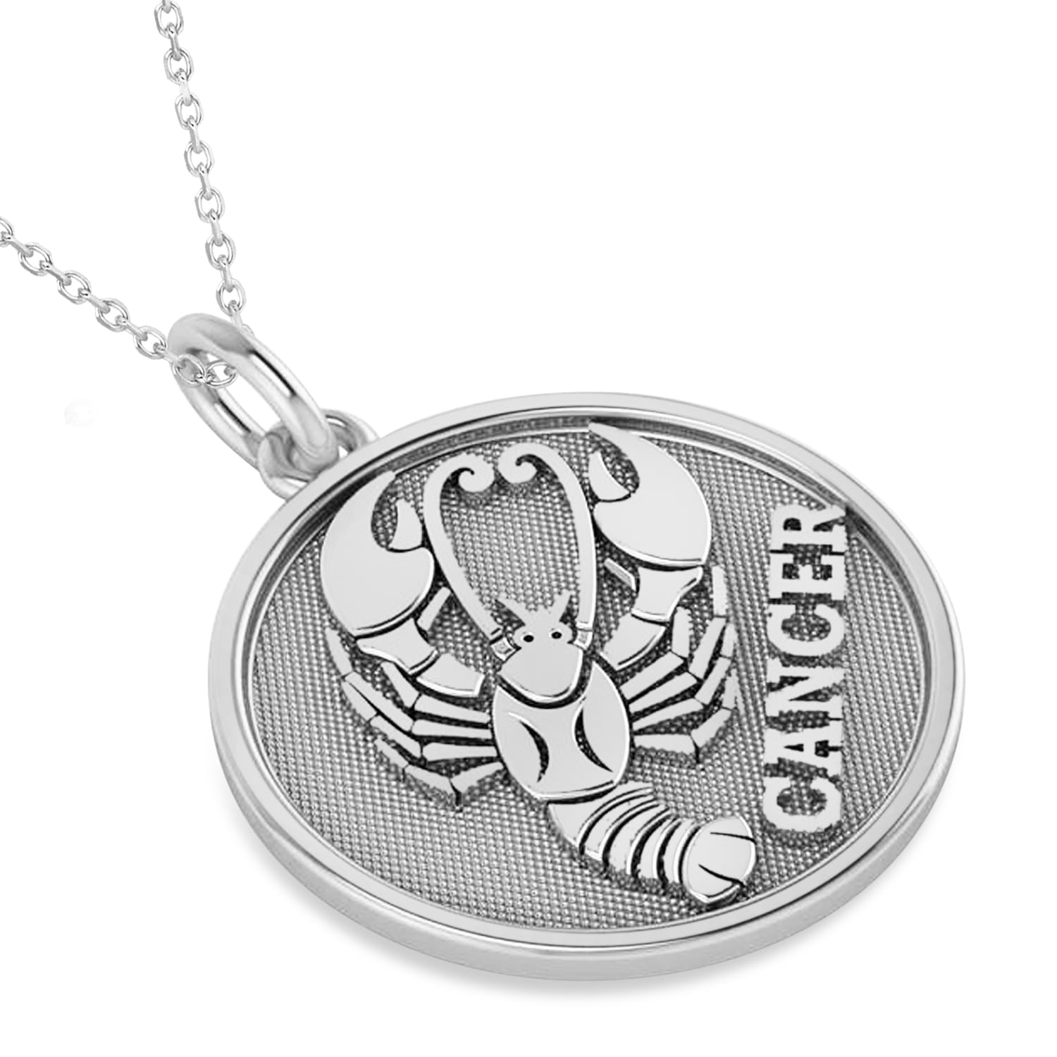 Cancer Coin Zodiac Pendant Necklace 14k White Gold