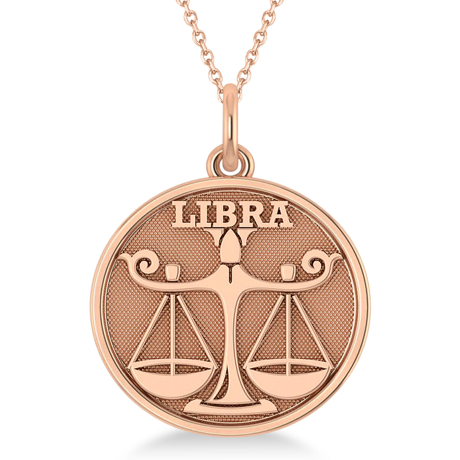 Libra Coin Zodiac Pendant Necklace 14k Rose Gold