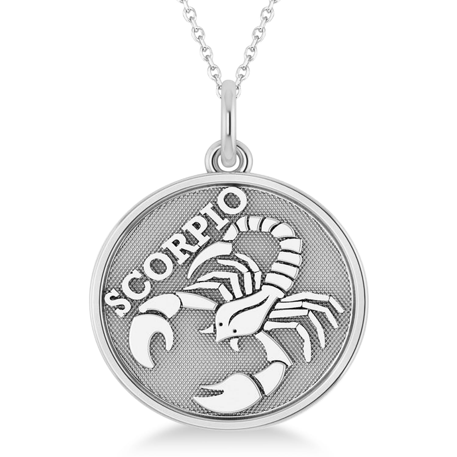 Scorpio Coin Zodiac Pendant Necklace 14k White Gold