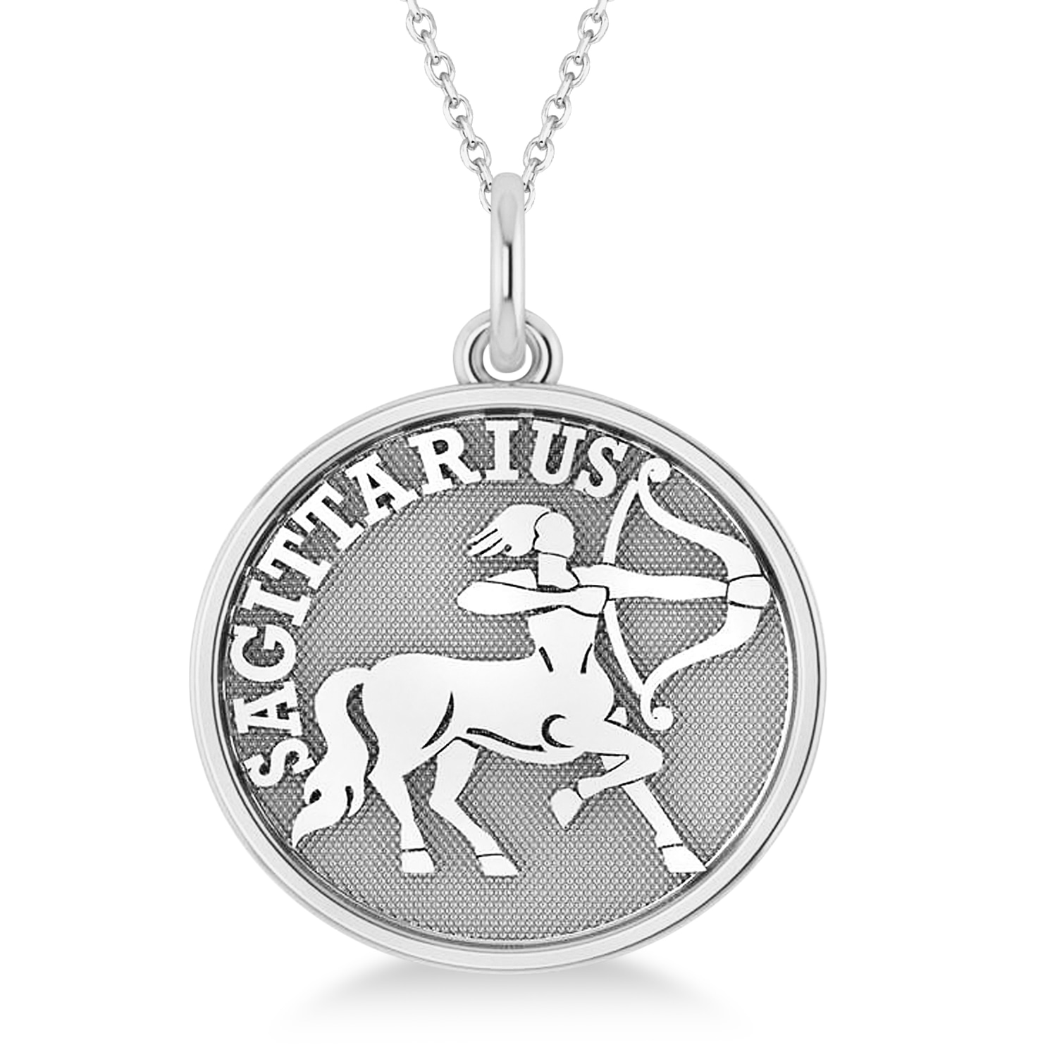 Sagittarius Coin Zodiac Pendant Necklace 14k White Gold