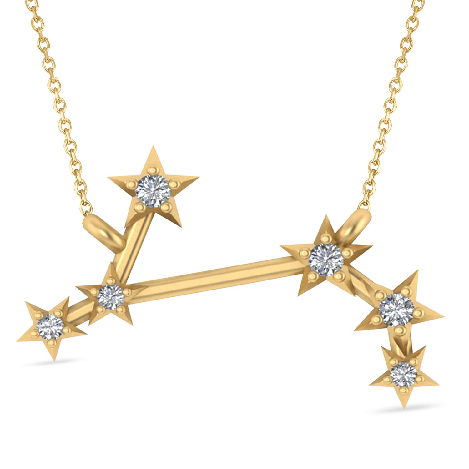 Diamond Aries Zodiac Constellation Star Necklace 14k Yellow Gold (0.07ct)