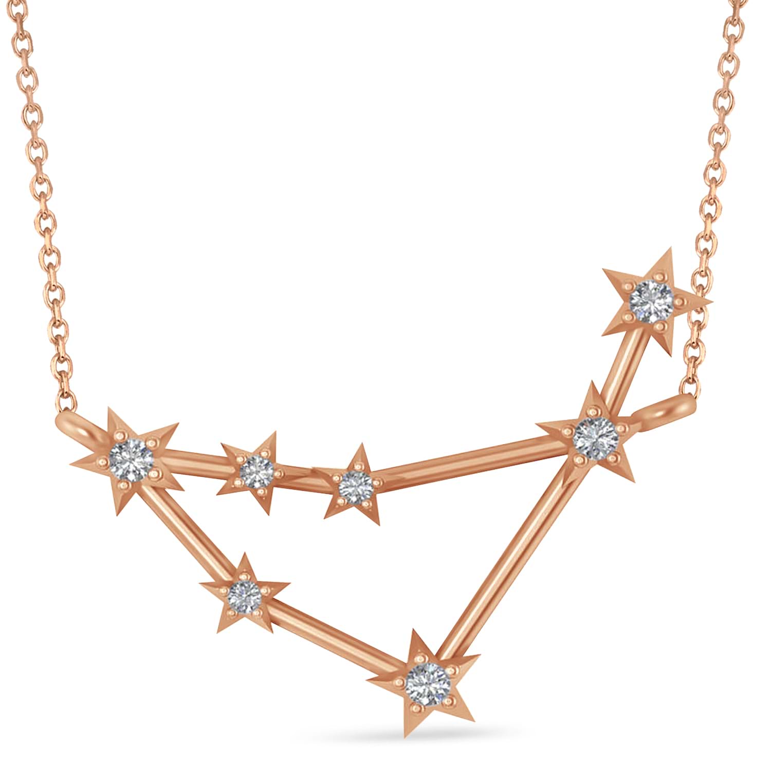 Diamond Capricorn Zodiac Constellation Star Necklace 14k Rose Gold (0.11ct)