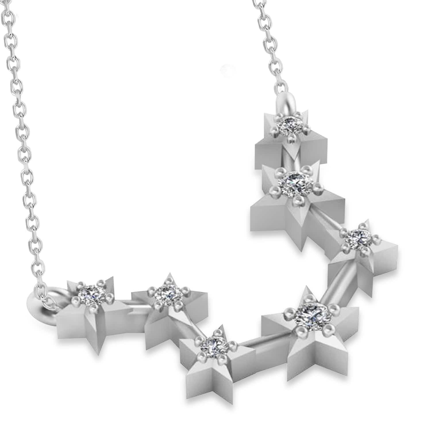 Diamond Aquarius Zodiac Constellation Star Necklace 14k White Gold 0 ...