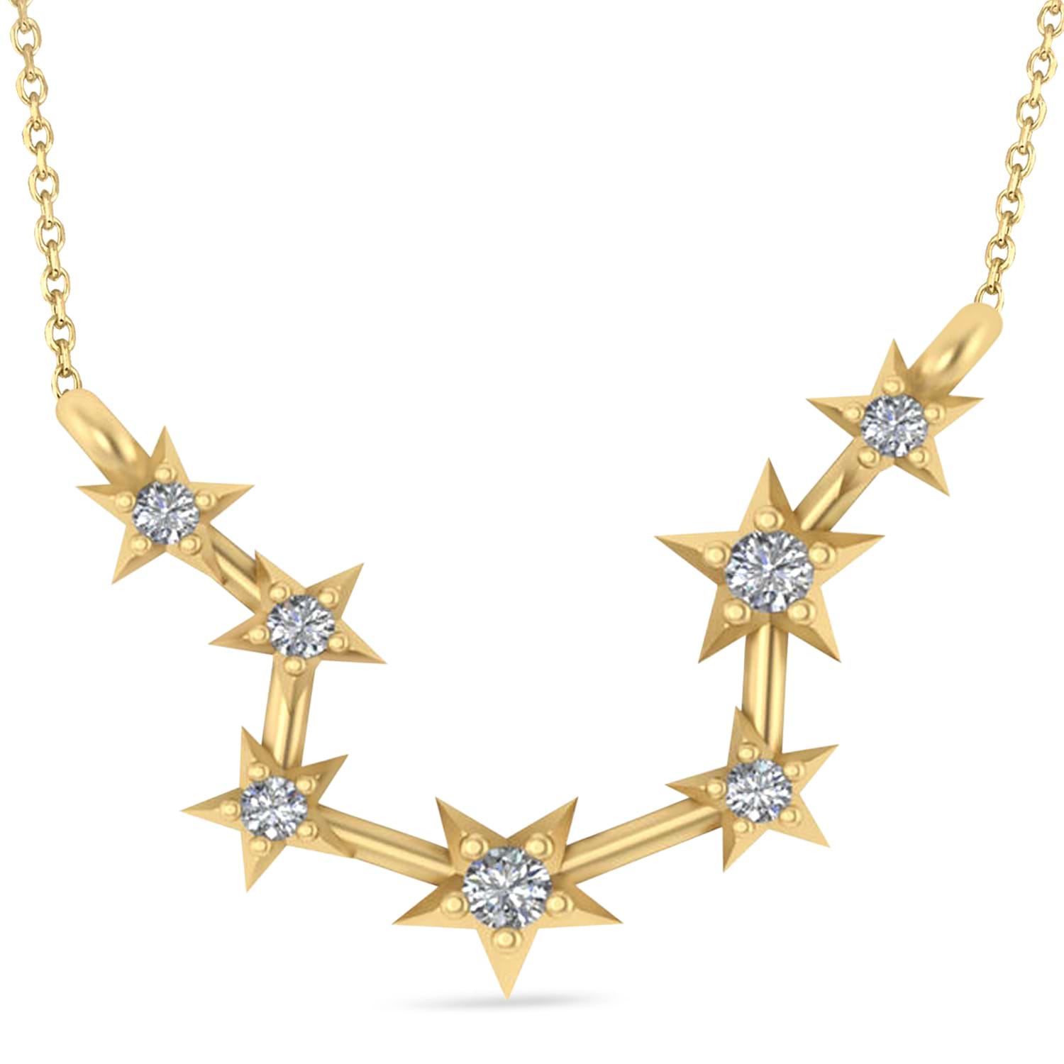 Diamond Aquarius Zodiac Constellation Star Necklace 14k Yellow Gold (0.09ct)