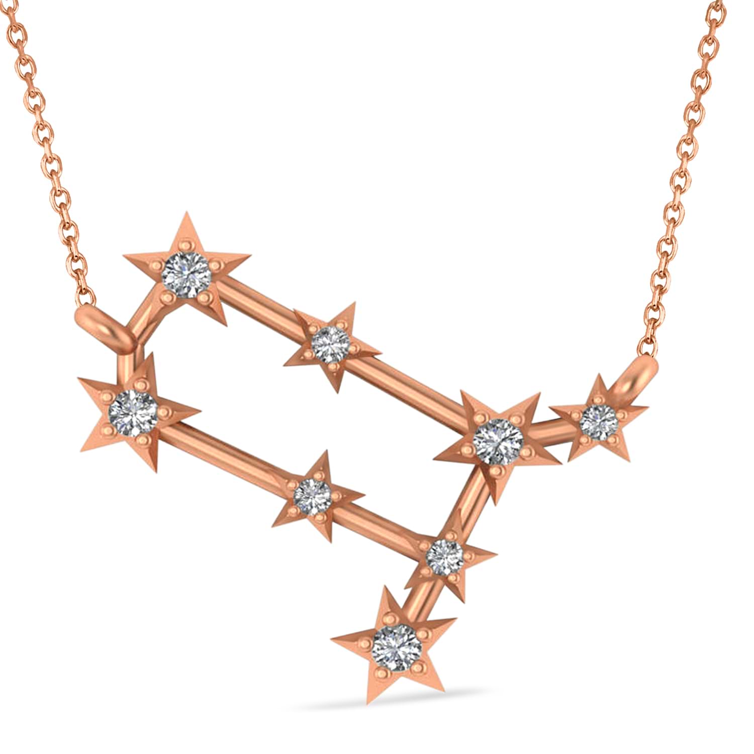 Diamond Gemini Zodiac Constellation Star Necklace 14k Rose Gold (0.12ct)