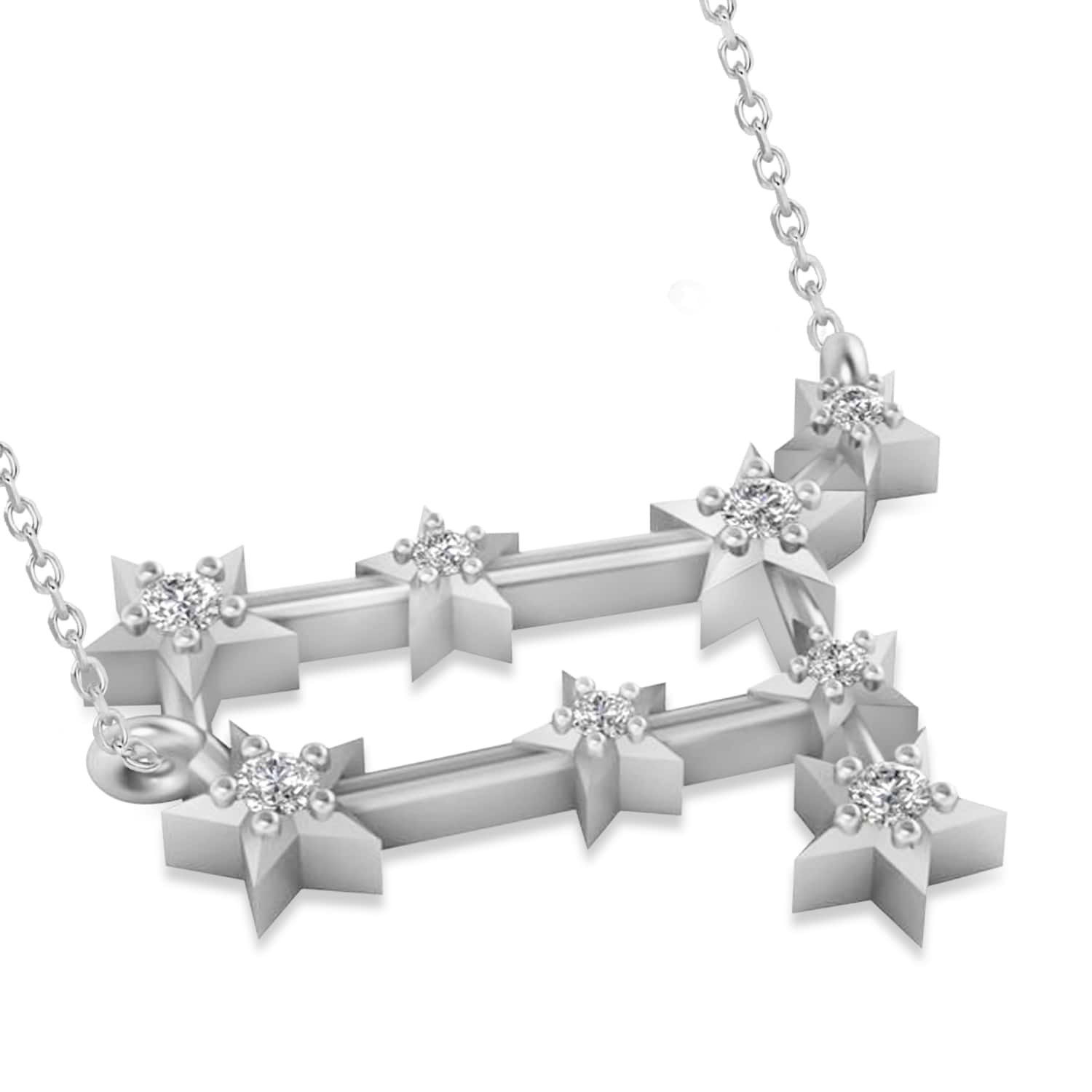 Diamond Gemini Zodiac Constellation Star Necklace 14k White Gold 0.12ct ...