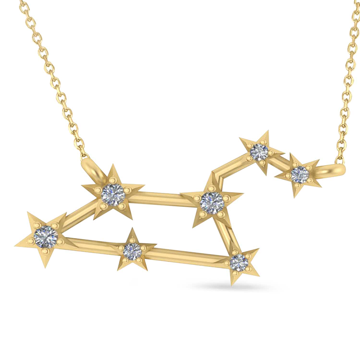 Diamond Leo Zodiac Constellation Star Necklace 14k Yellow Gold (0.10ct)