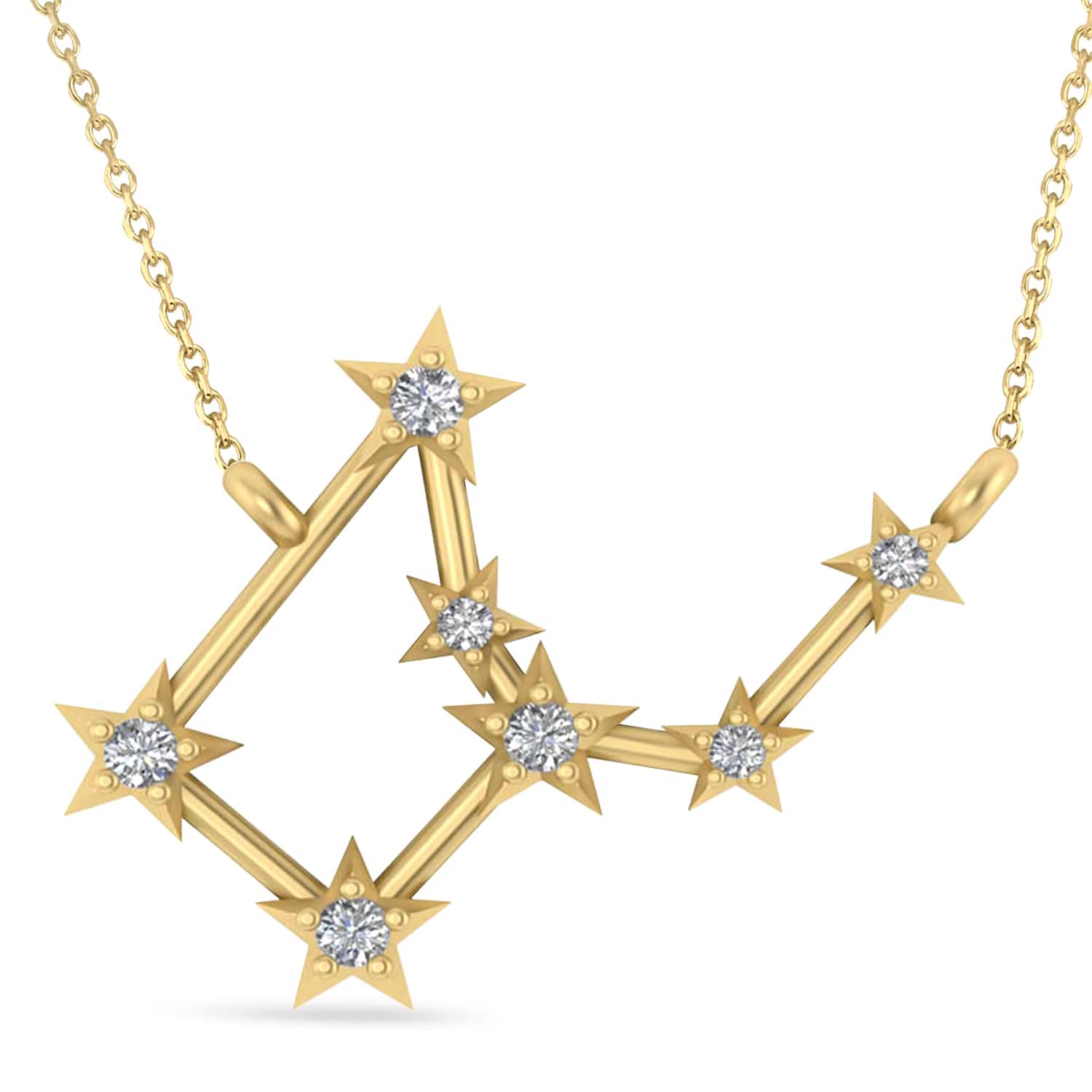 Diamond Virgo Zodiac Constellation Star Necklace 14k Yellow Gold (0.11ct)