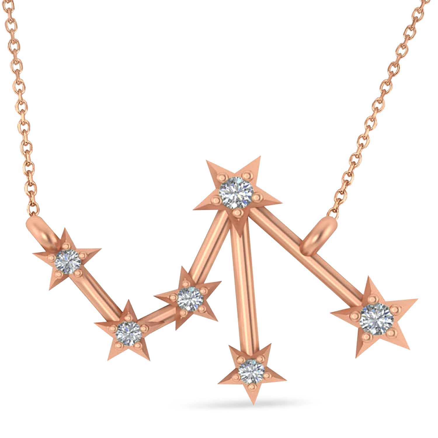 Diamond Libra Zodiac Constellation Star Necklace 14k Rose Gold (0.08ct)