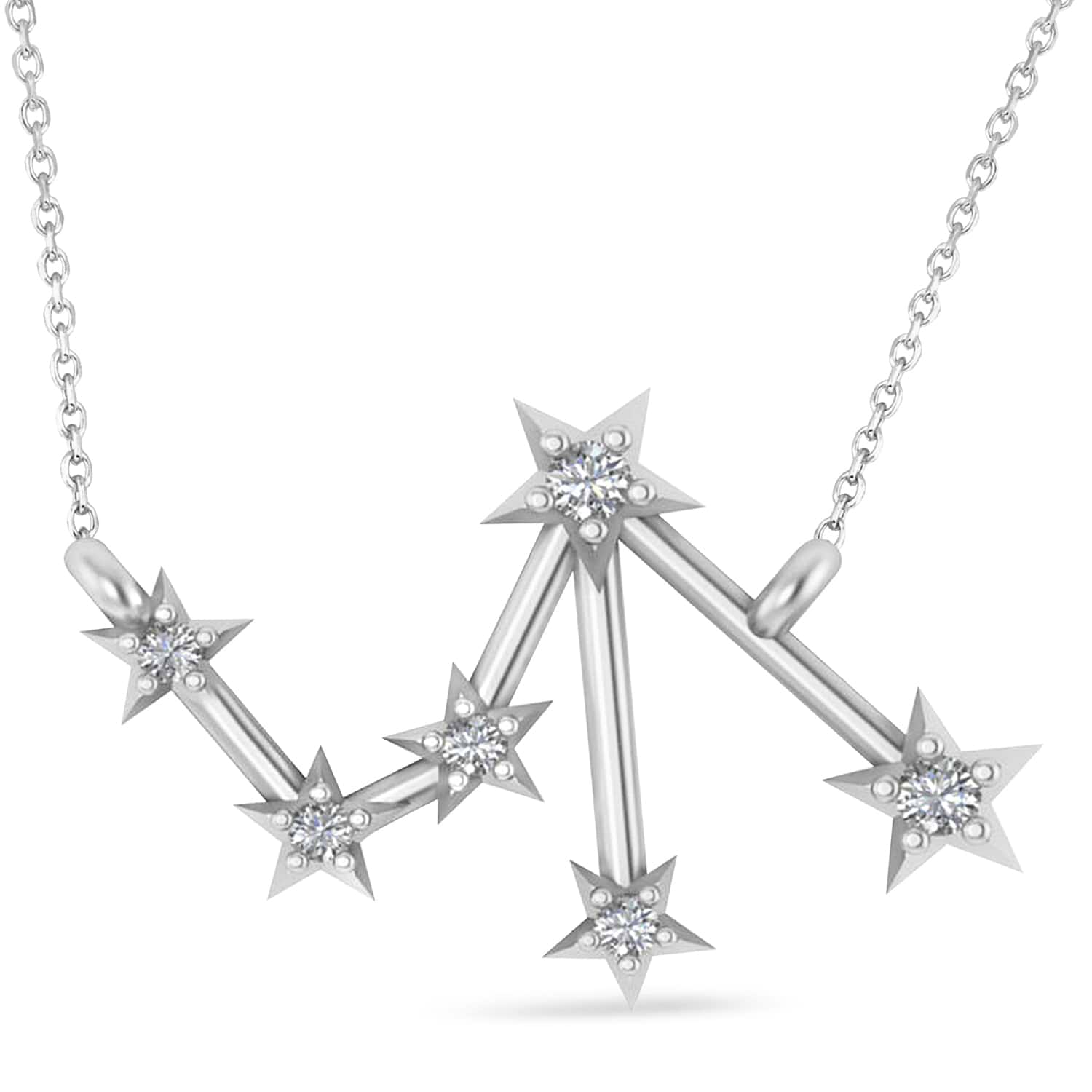 Diamond Libra Zodiac Constellation Star Necklace 14k White Gold (0.08ct)