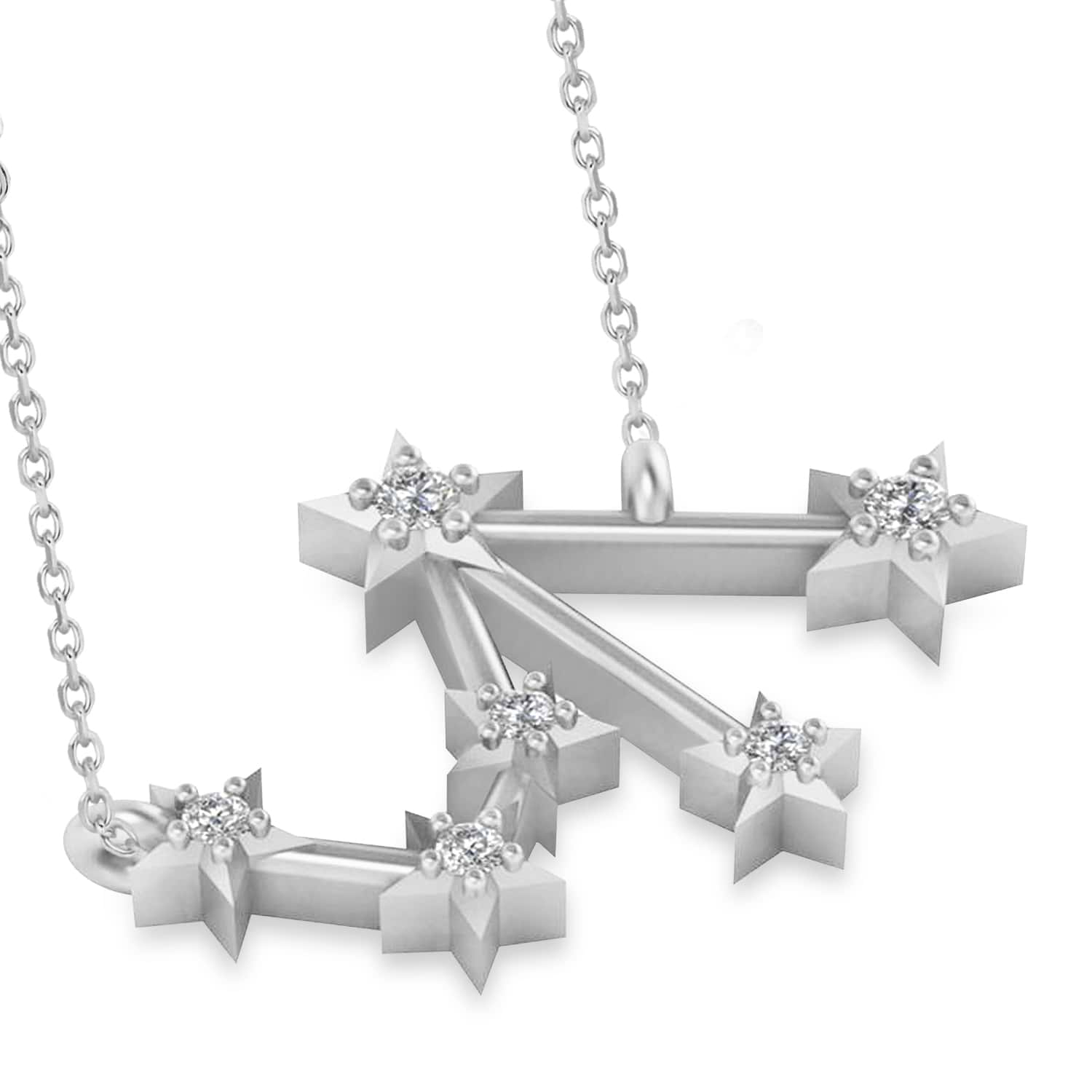 Diamond Libra Zodiac Constellation Star Necklace 14k White Gold 0.08ct ...