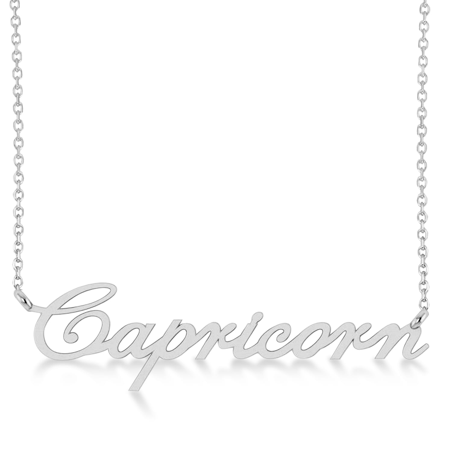 Capricorn Zodiac Text Pendant Necklace 14k White Gold