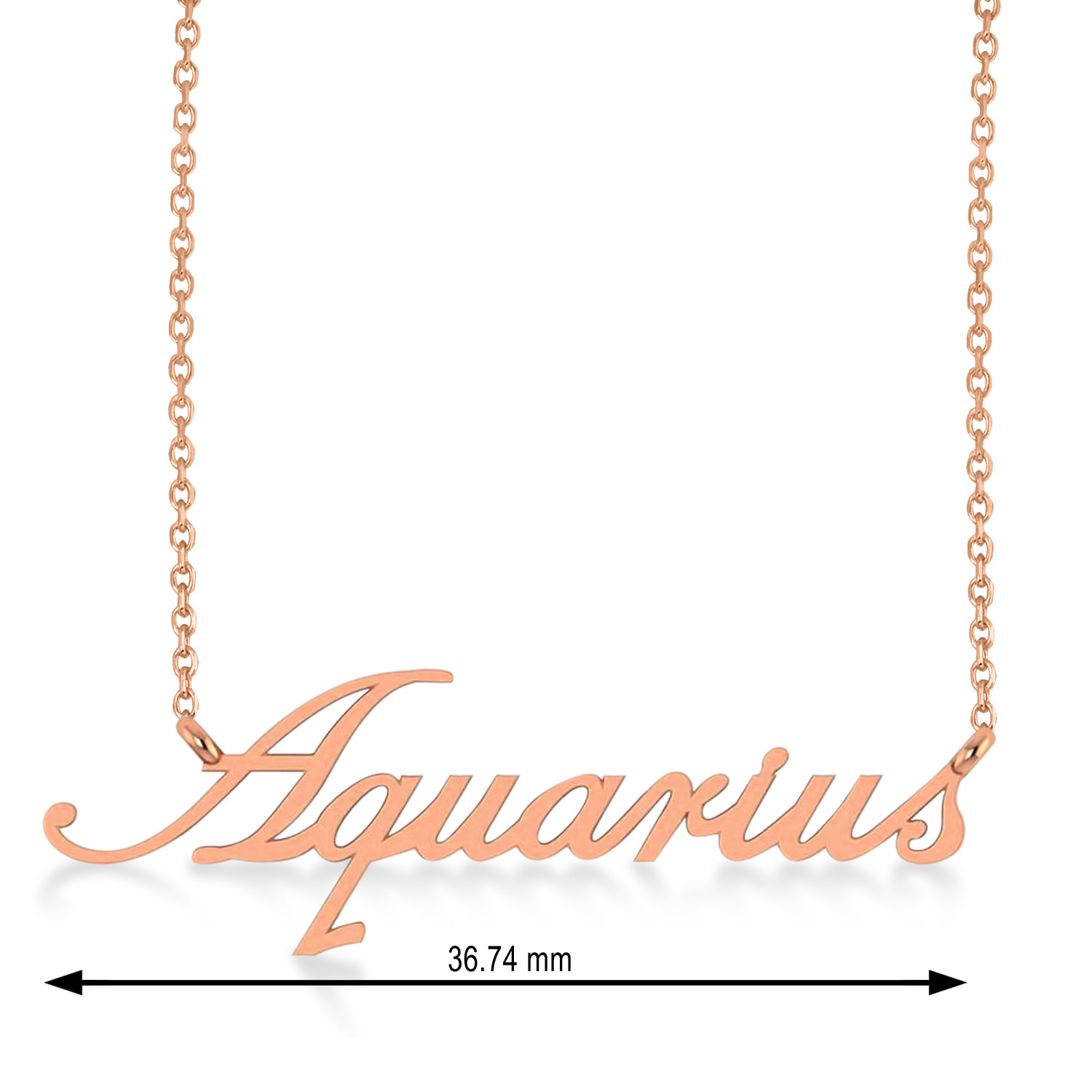 Aquarius Zodiac Text Pendant Necklace 14k Rose Gold