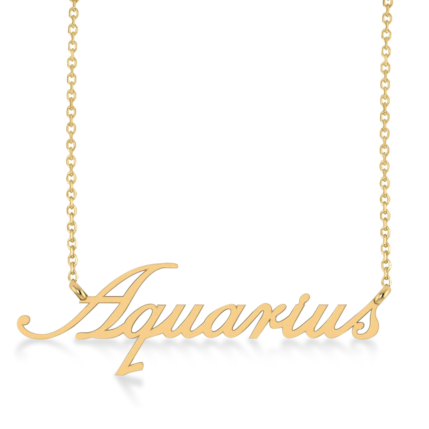 Aquarius Zodiac Text Pendant Necklace 14k Yellow Gold