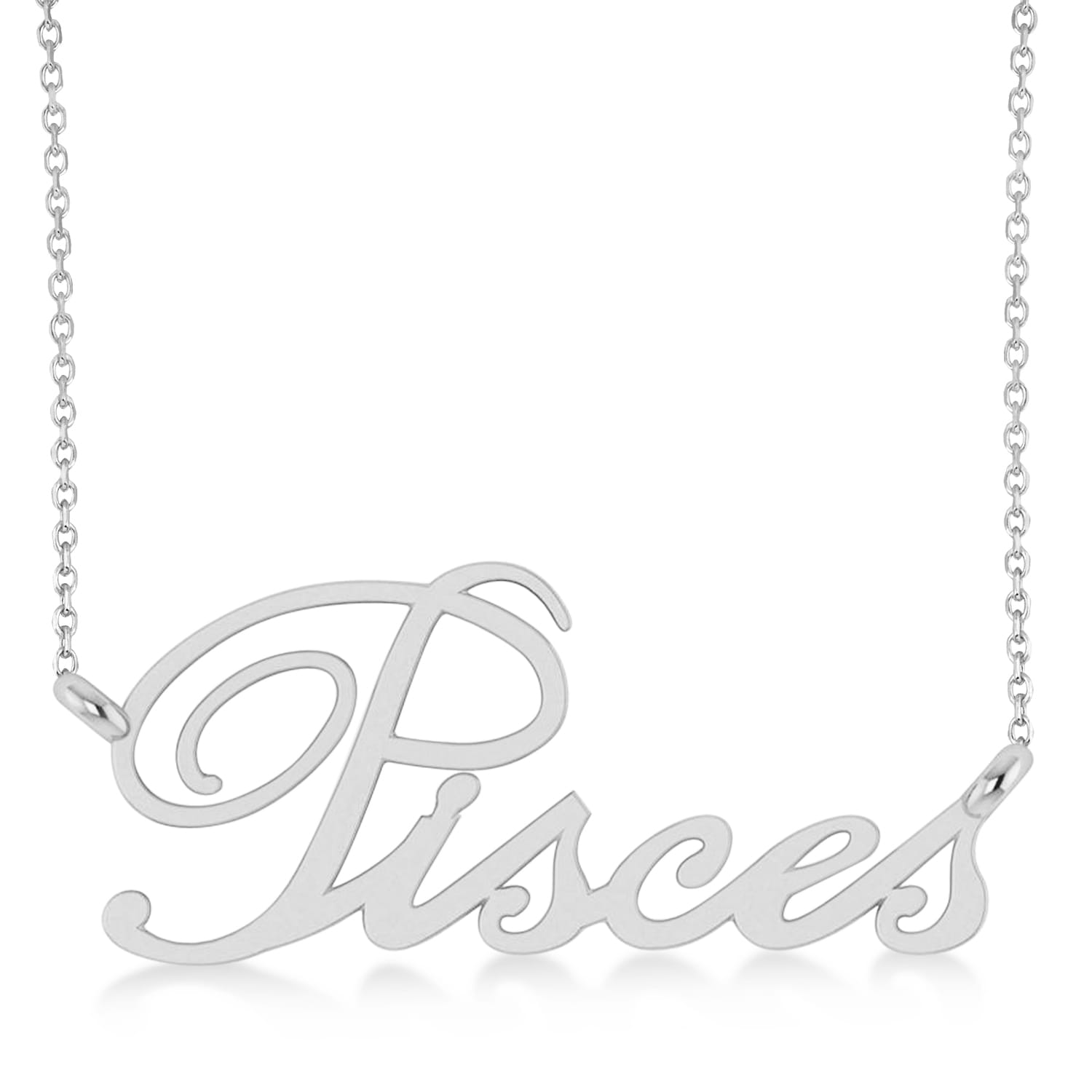 Pisces Zodiac Text Pendant Necklace 14k White Gold