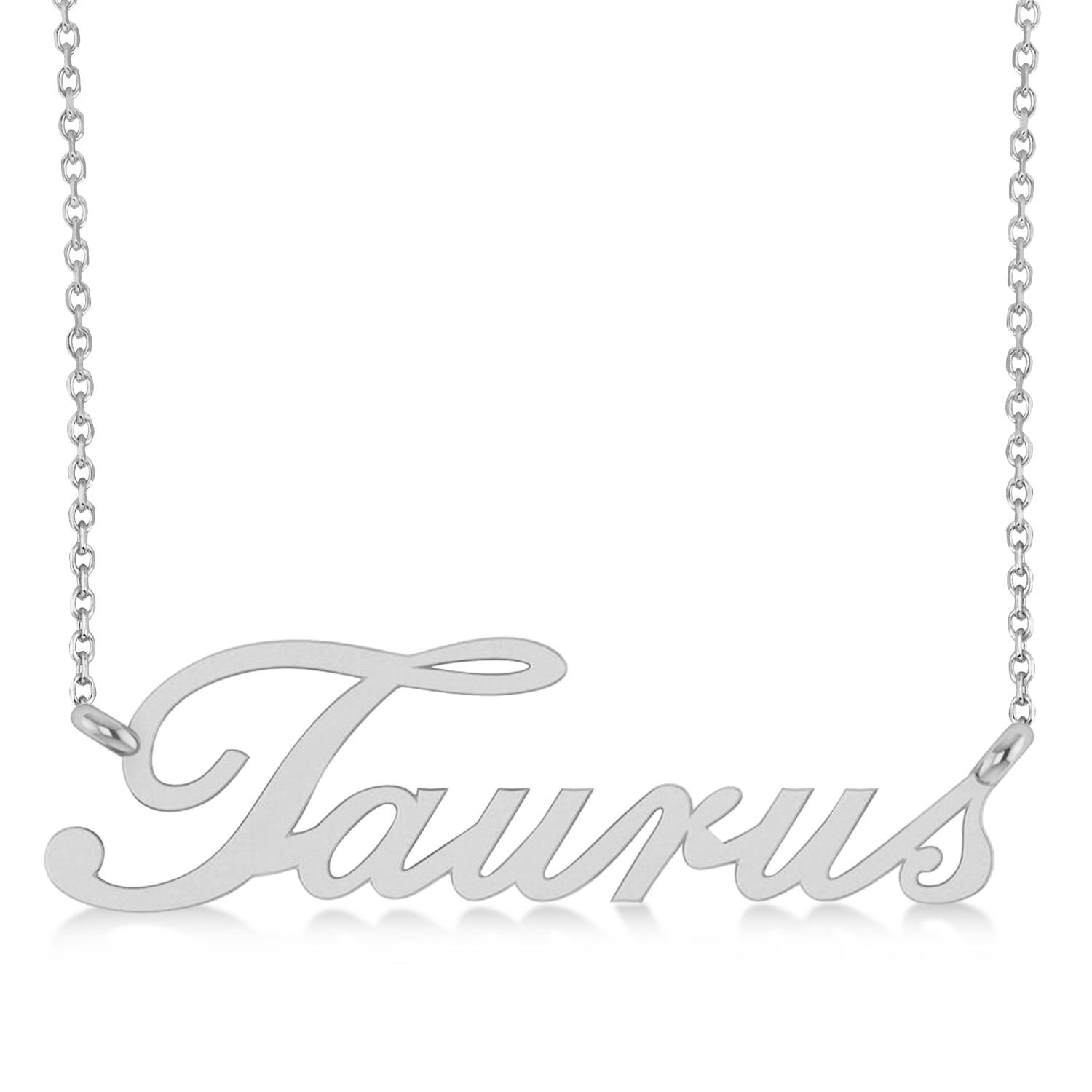 Taurus Zodiac Text Pendant Necklace 14k White Gold