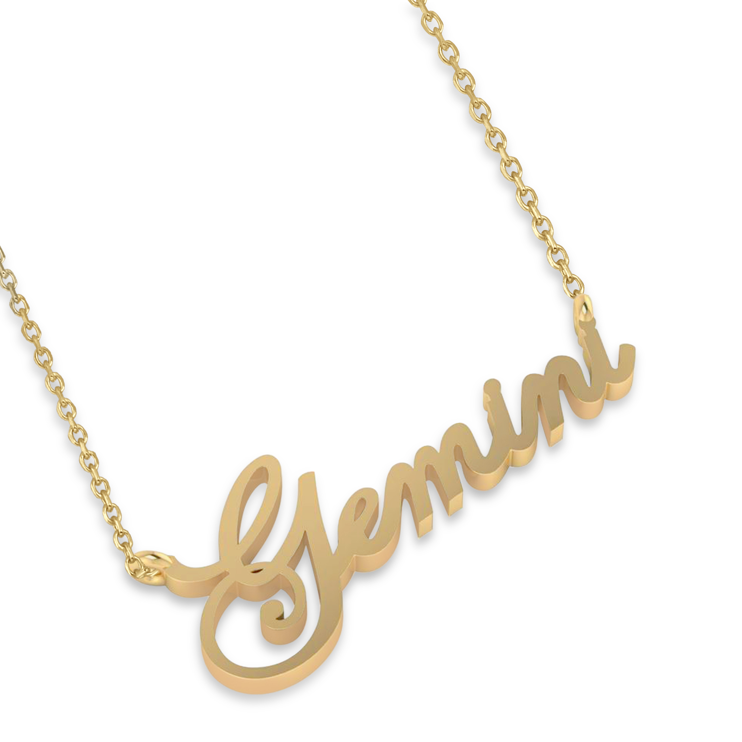 Gemini Zodiac Text Pendant Necklace 14k Yellow Gold