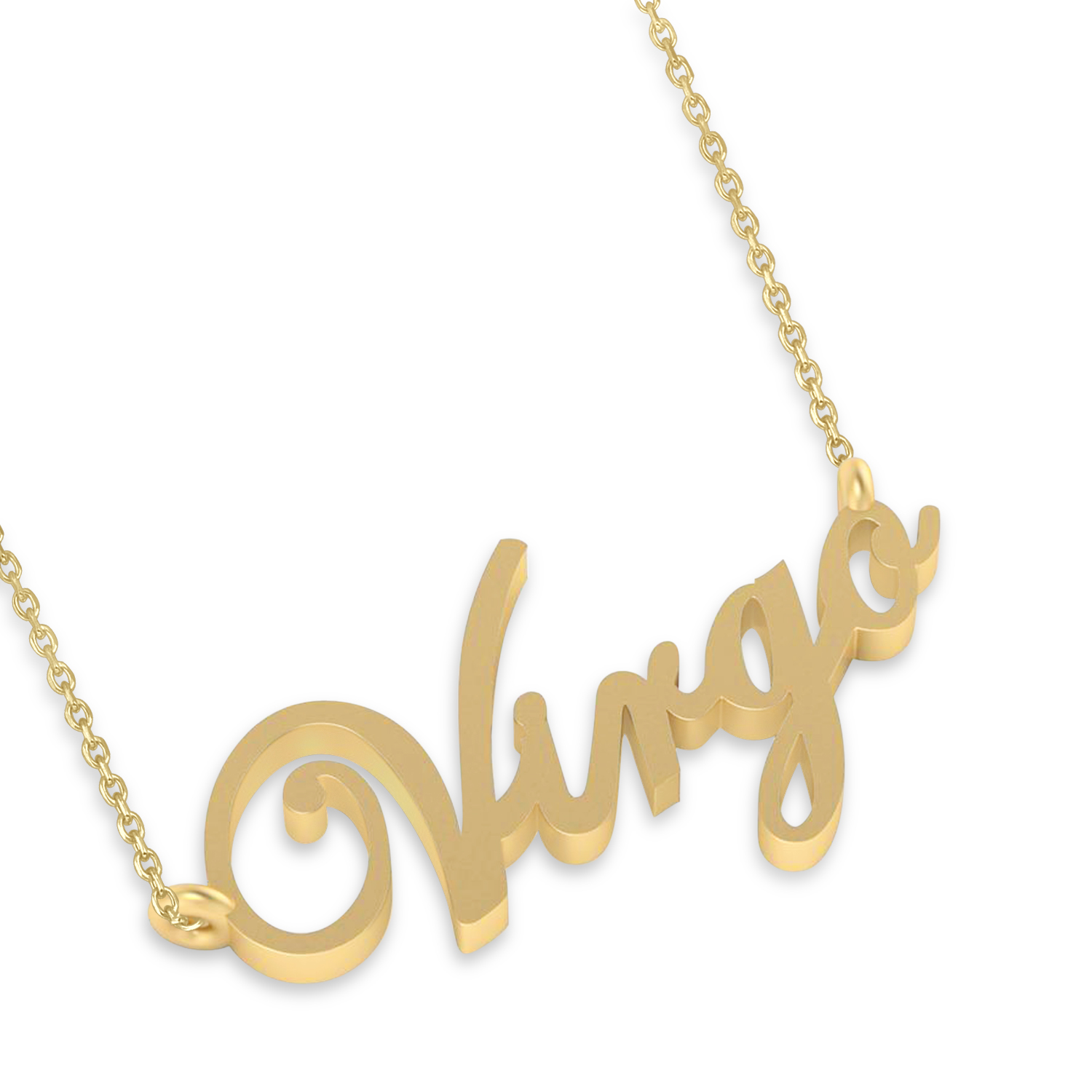 Virgo Zodiac Text Pendant Necklace 14k Yellow Gold