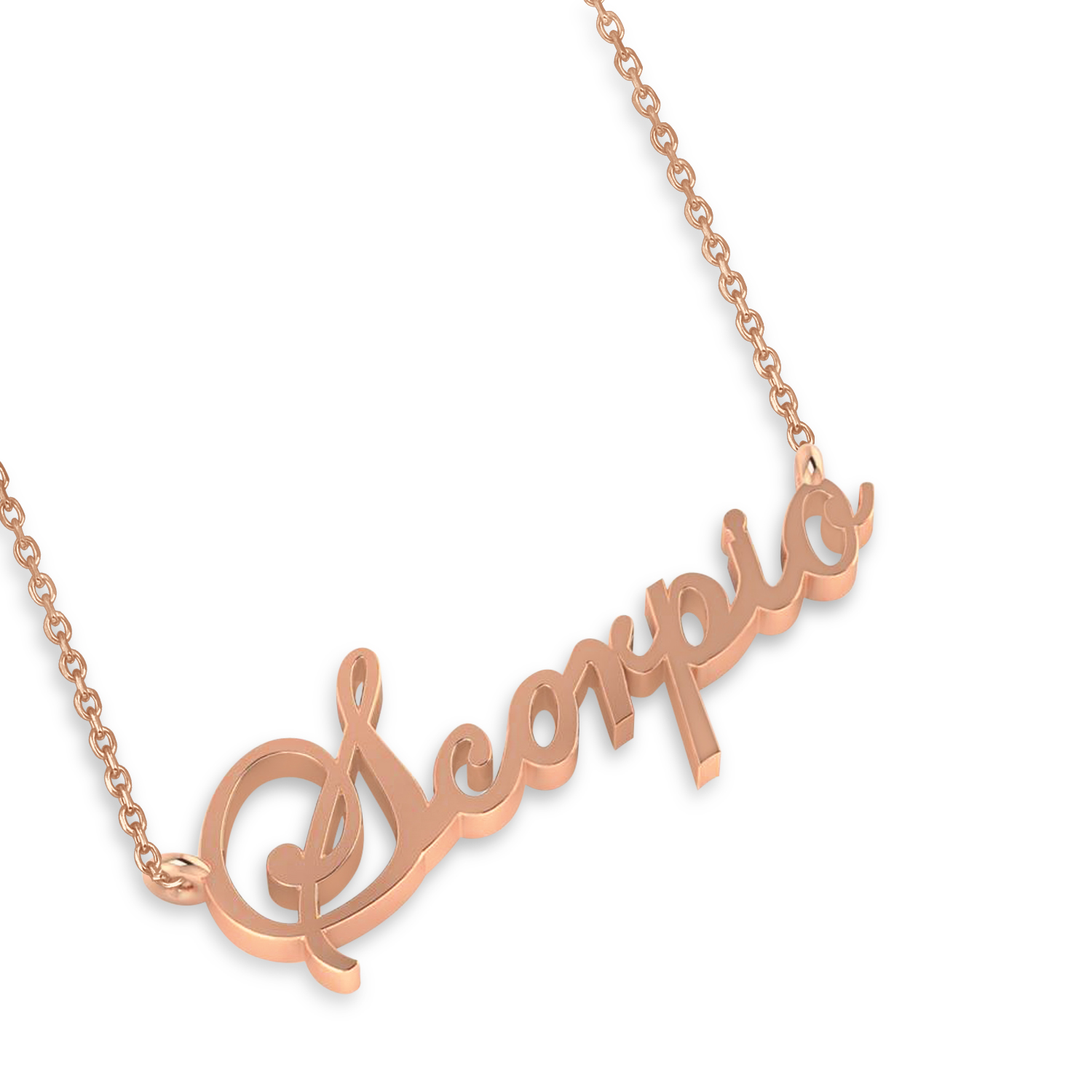 Scorpio Zodiac Text Pendant Necklace 14k Rose Gold