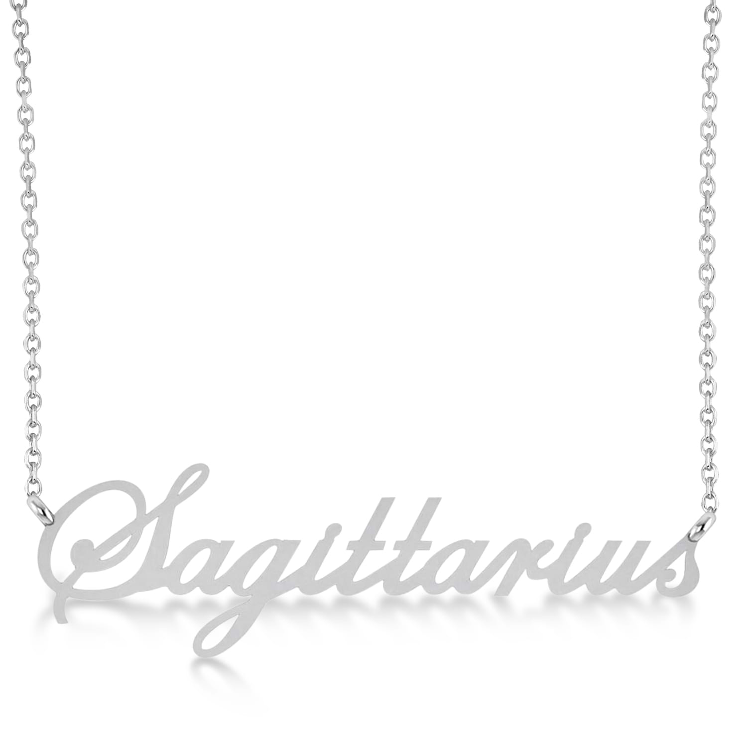 Sagittarius Zodiac Text Pendant Necklace 14k White Gold