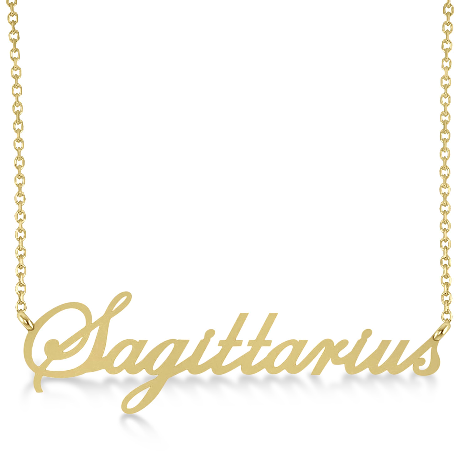 Sagittarius Zodiac Text Pendant Necklace 14k Yellow Gold