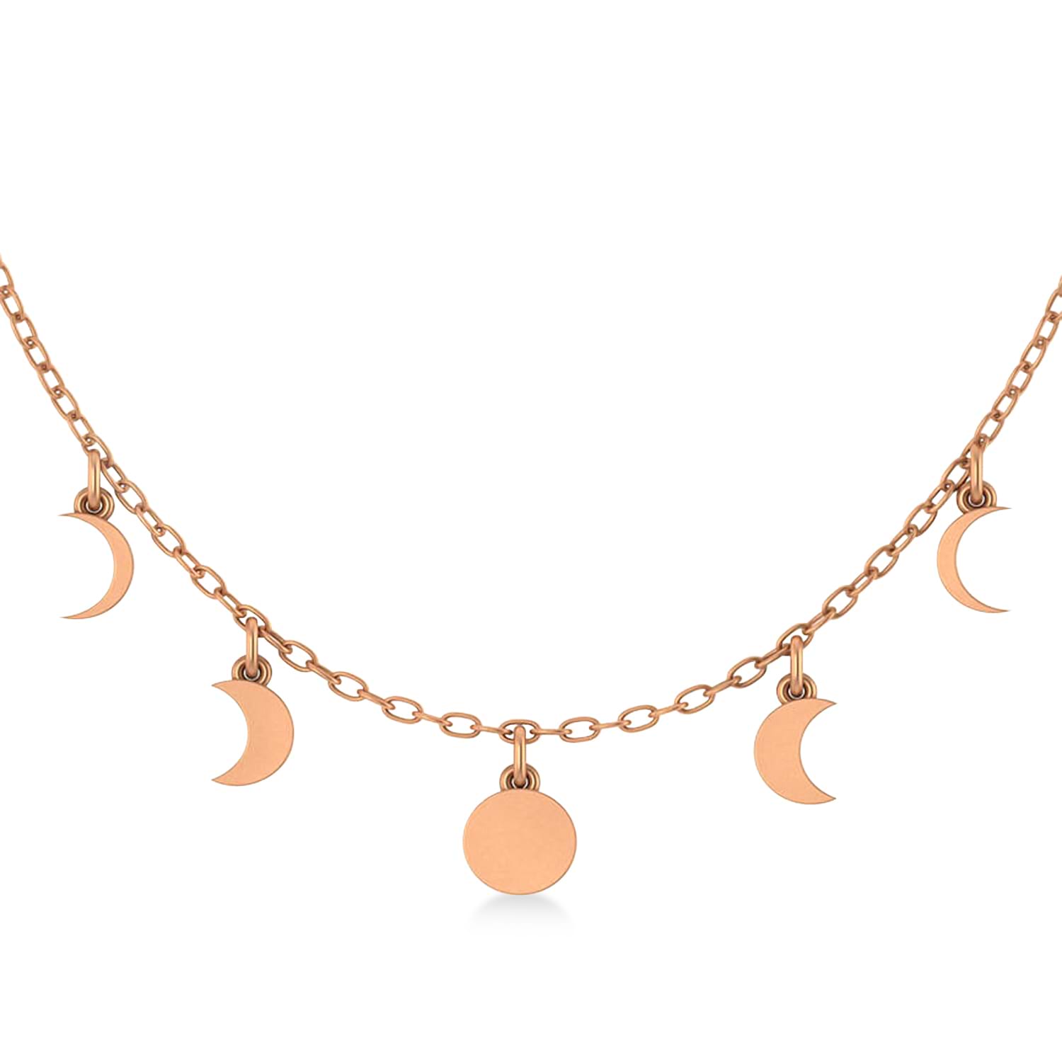 Multi-Moon Phase Pendant Necklace 14k Rose Gold