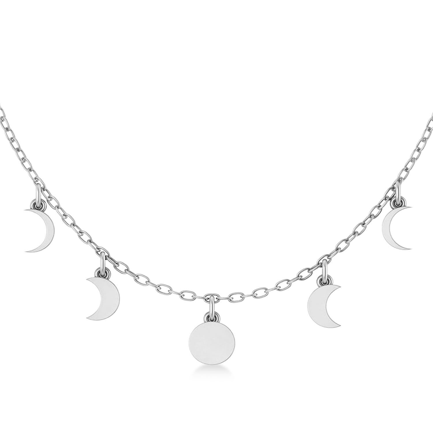 Multi-Moon Phase Pendant Necklace 14k White Gold