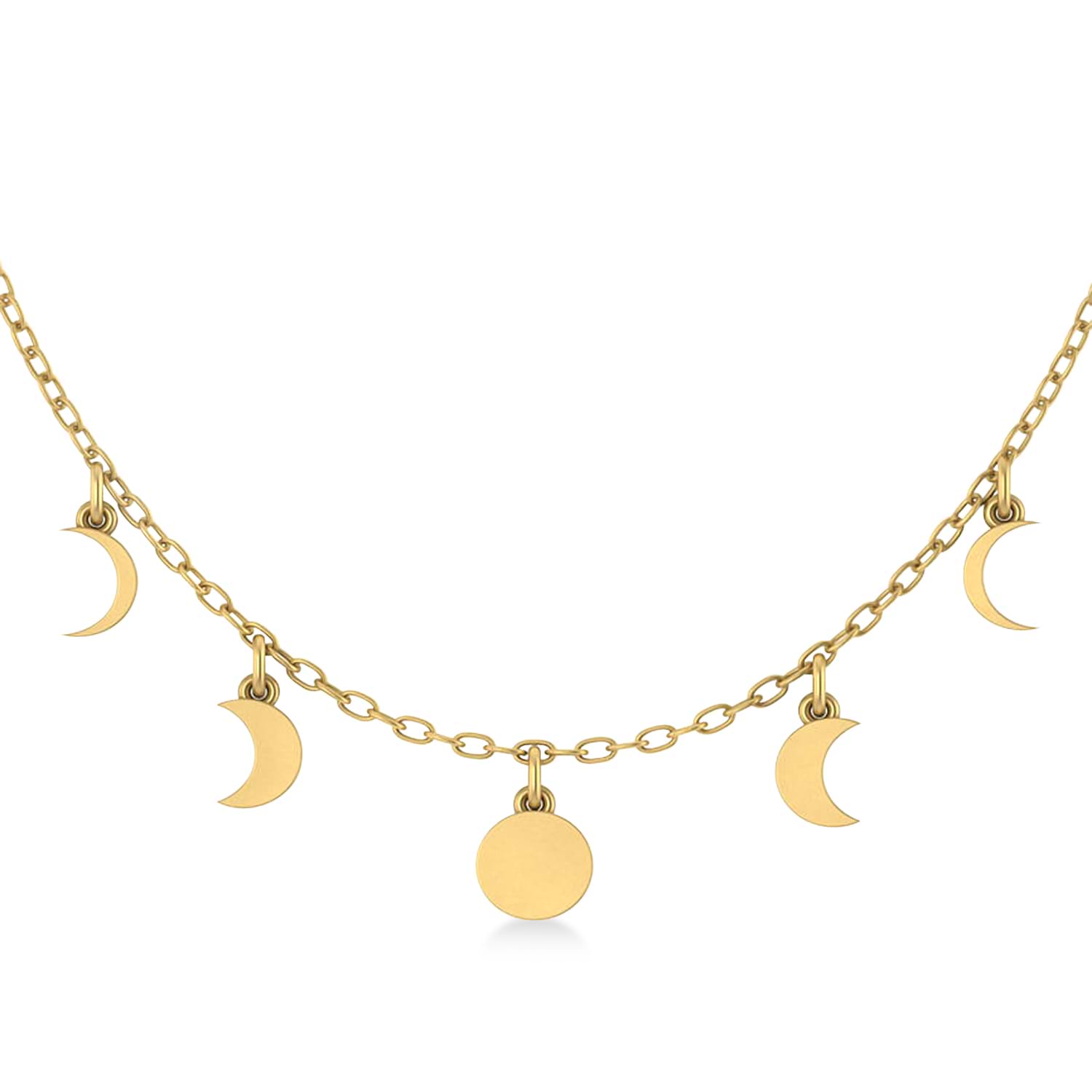 Multi-Moon Phase Pendant Necklace 14k Yellow Gold