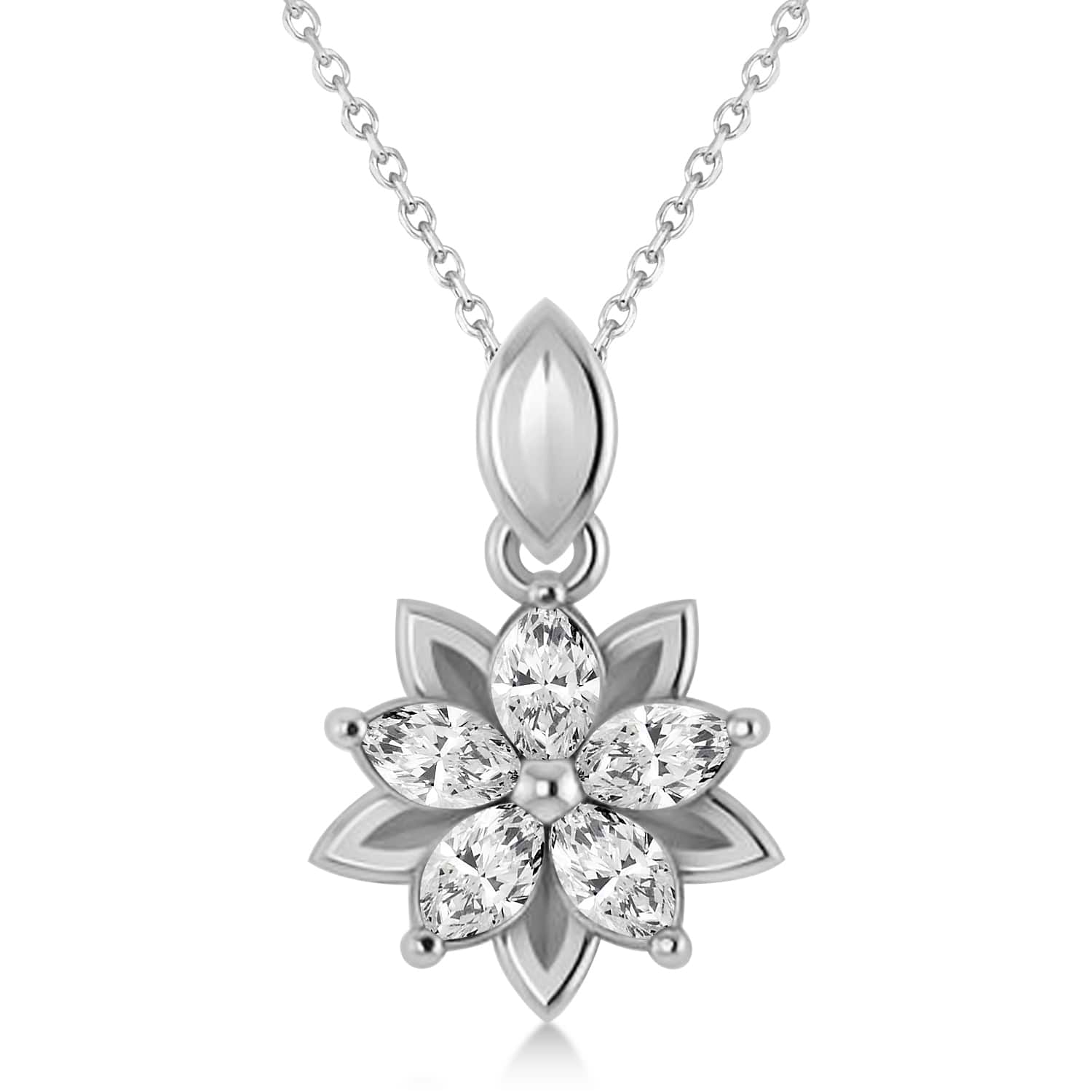 Diamond Double Layered 5-Petal Necklace 14k White Gold (1.00ct)