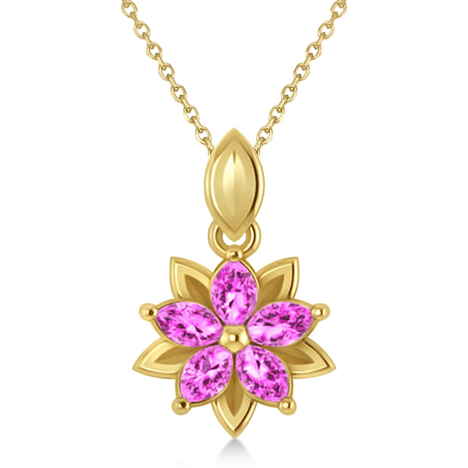 Pink Sapphire Double Layered 5-Petal Necklace 14k Yellow Gold (1.20ct)
