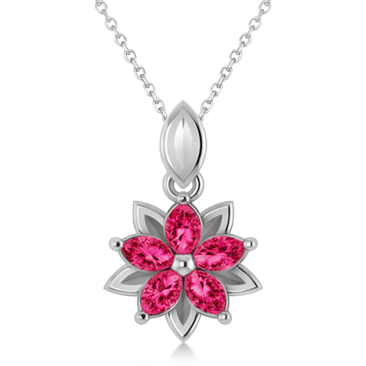 Ruby Double Layered 5-Petal Necklace 14k White Gold (1.20ct)