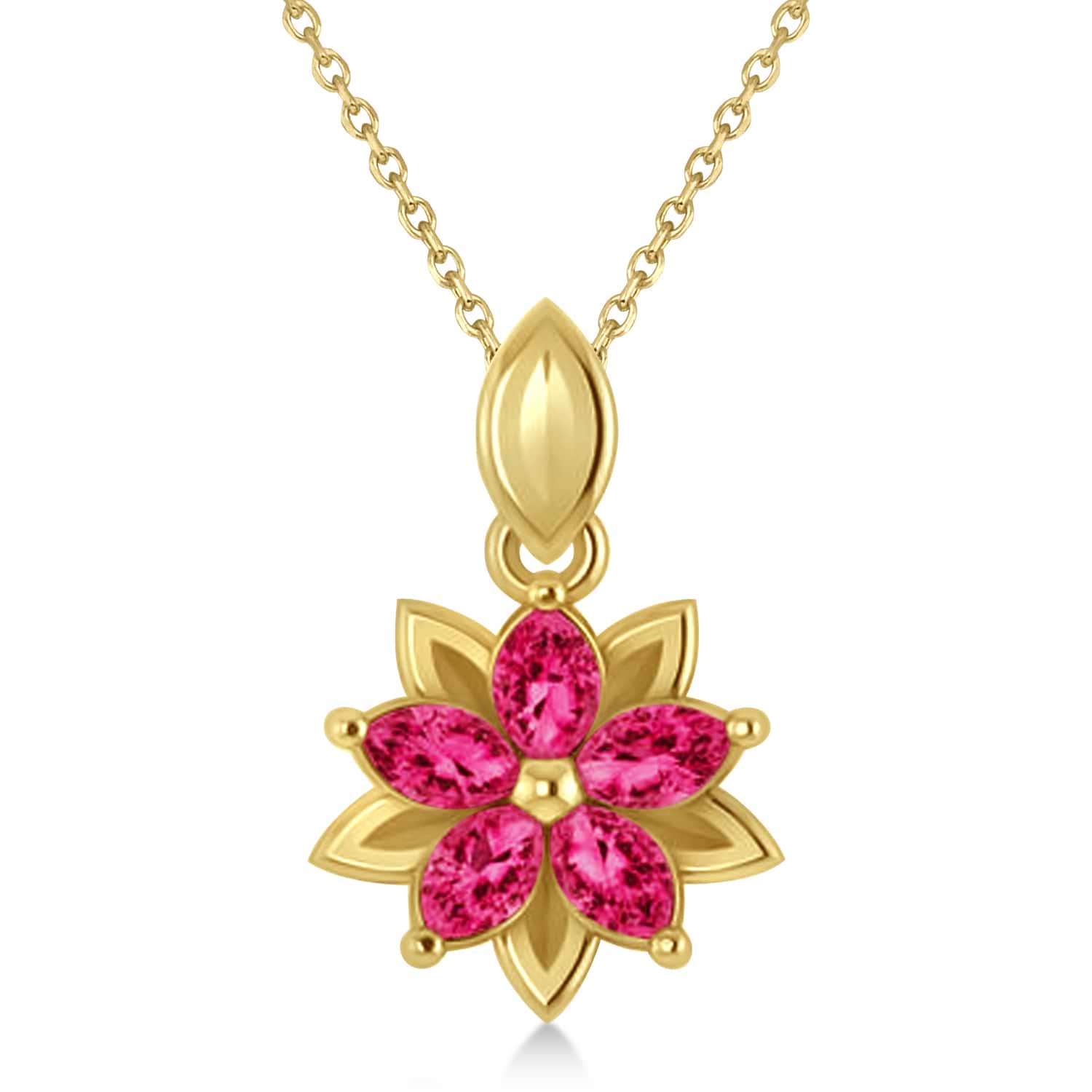 Ruby Double Layered 5-Petal Necklace 14k Yellow Gold (1.20ct)