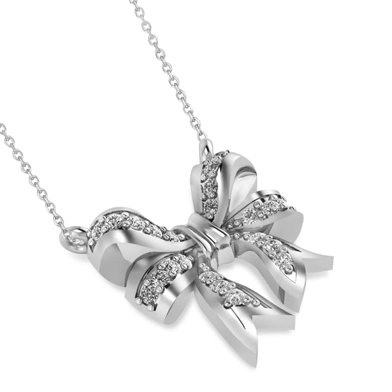 Tiffany & Co. Diamond Bow Necklace Ribbon Pendant Platinum 16in