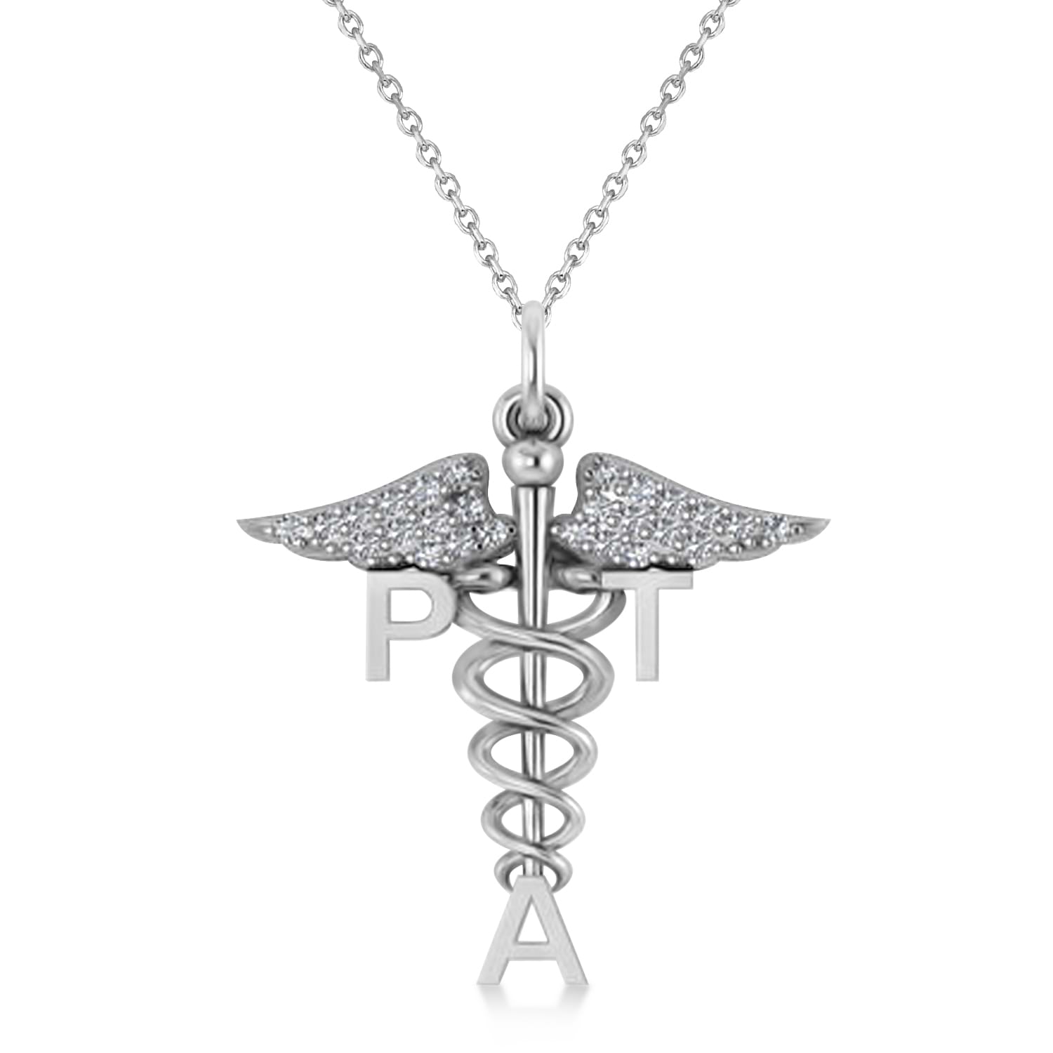 Diamond Medical PTA Symbol Pendant Necklace 14k White Gold (0.13ct)